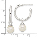 Sterling Silver Polished Dangling 8mm Glass Pearl Post C-Hoop Earrings