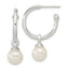 Sterling Silver Polished Dangling 8mm Glass Pearl Post C-Hoop Earrings