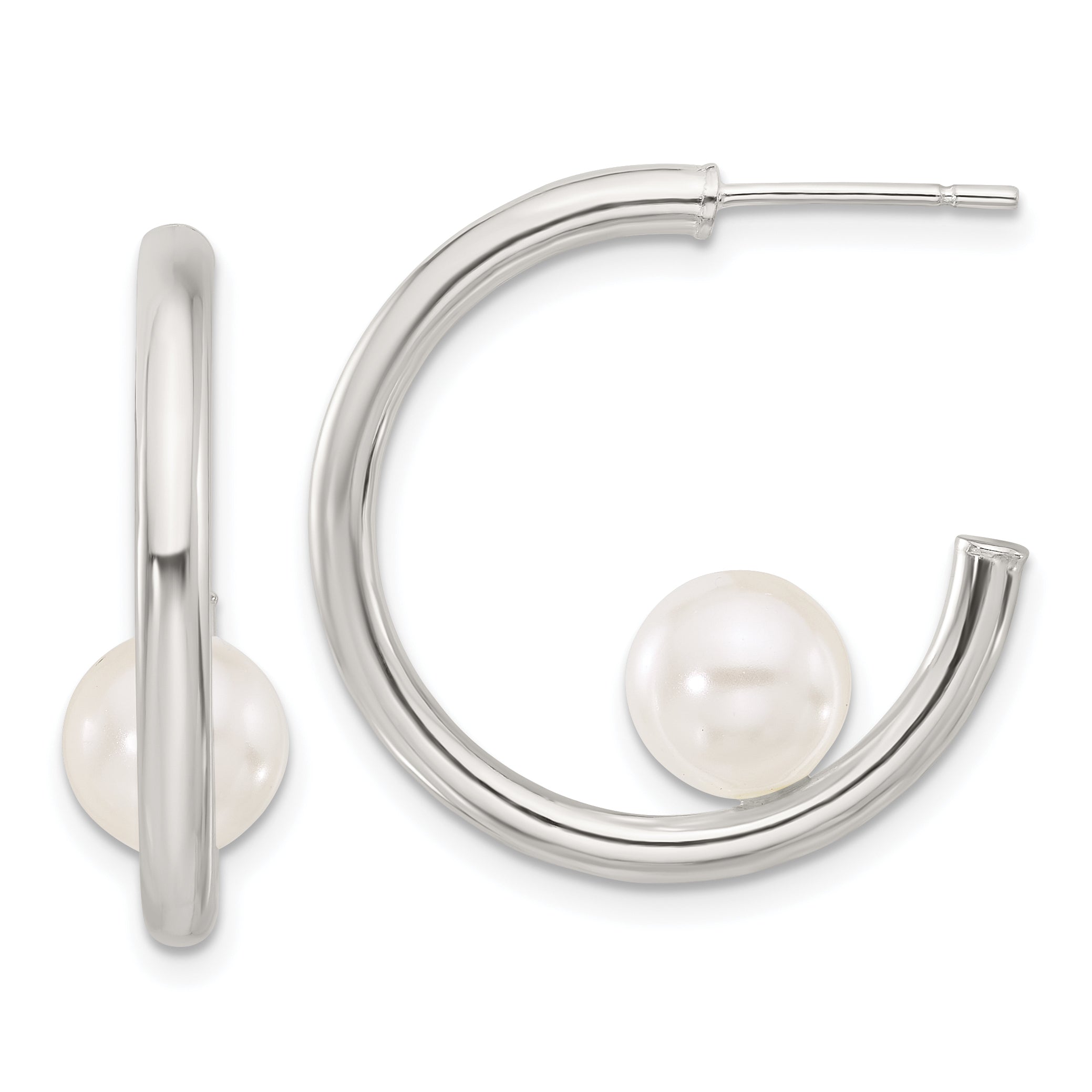 Sterling Silver Polished 8mm Synthetic Pearl Post C-Hoop Earrings Main image