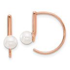 Sterling Silver Rose-tone Polished Synthetic Pearl Threader Hoop Earrings