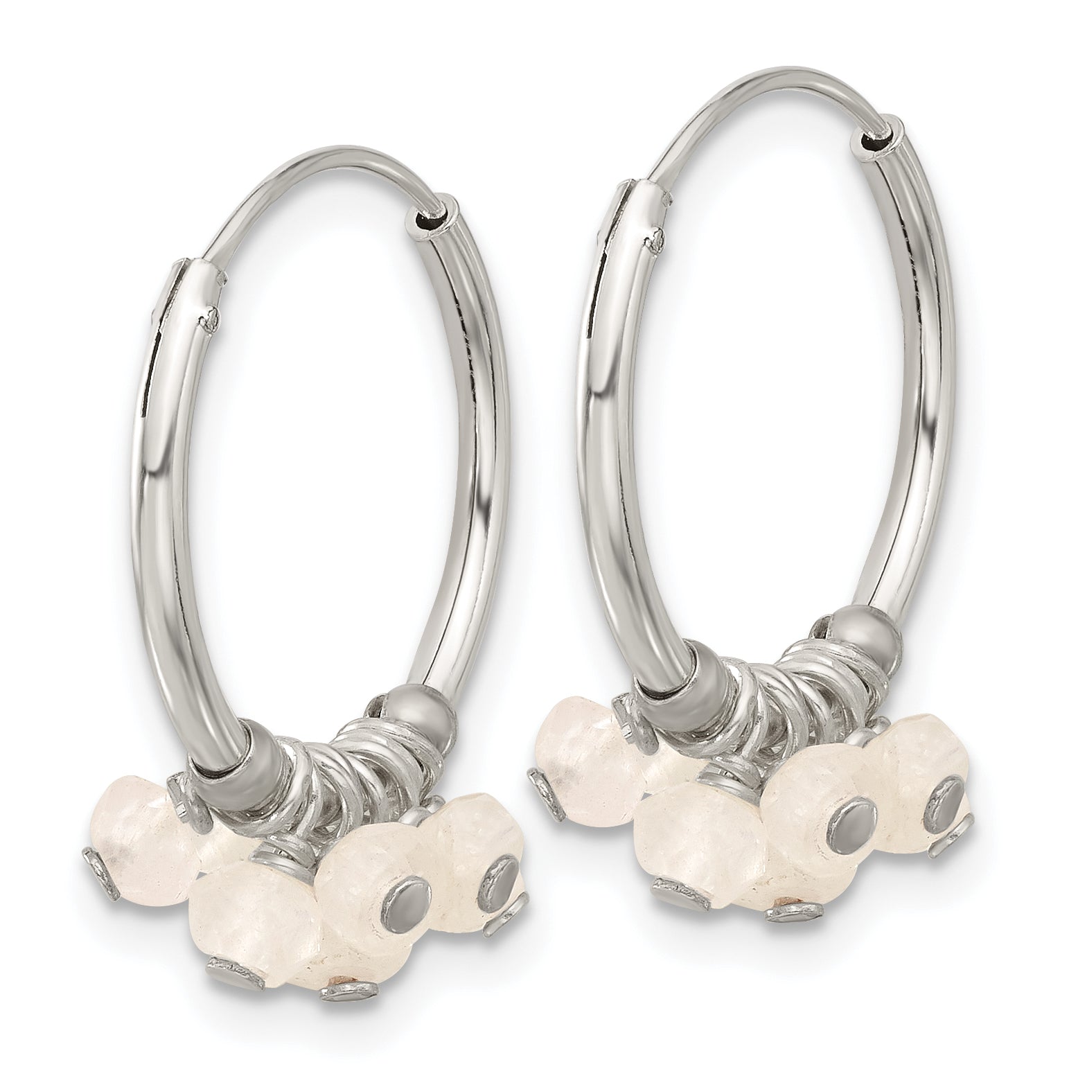 Sterling Silver Polished Moonstone Beaded Endless Round Hoop Earrings Secondary image