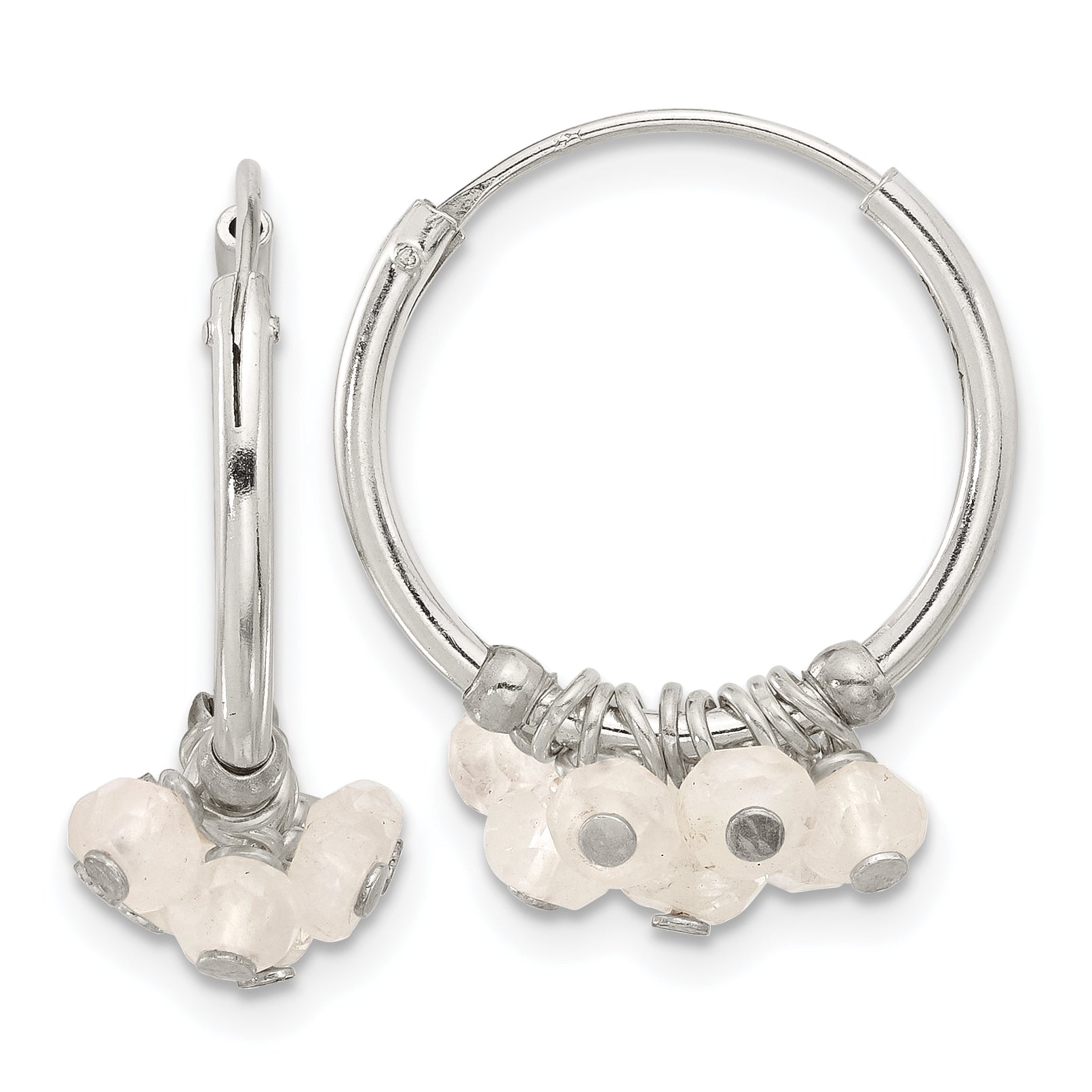 Sterling Silver Polished Moonstone Beaded Endless Round Hoop Earrings Main image