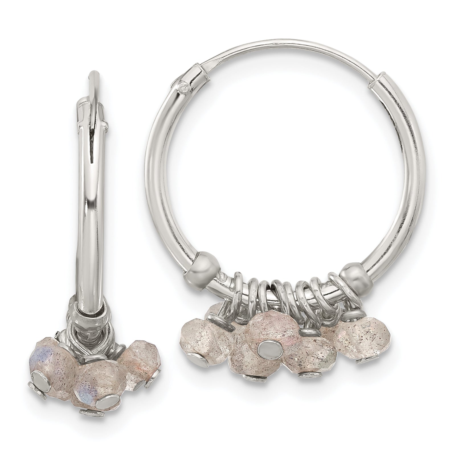 Sterling Silver Polished Labradorite Beaded Endless Round Hoop Earrings Main image