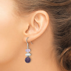 Sterling Silver Polished & Textured Amethyst/Ametrine Dangle Earrings