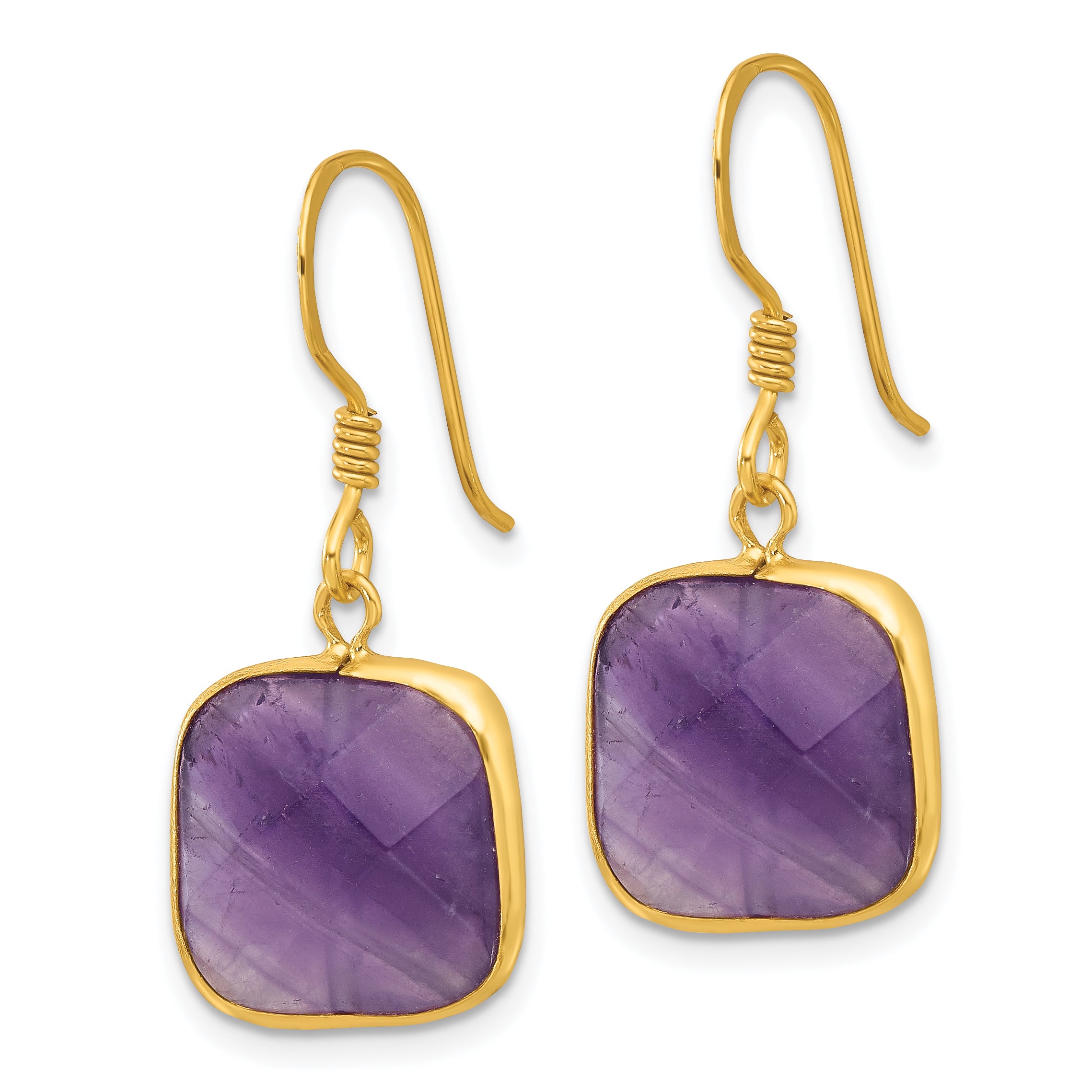 Sterling Silver Gold-plated Polished Cushion Amethyst Dangle Earrings Secondary image