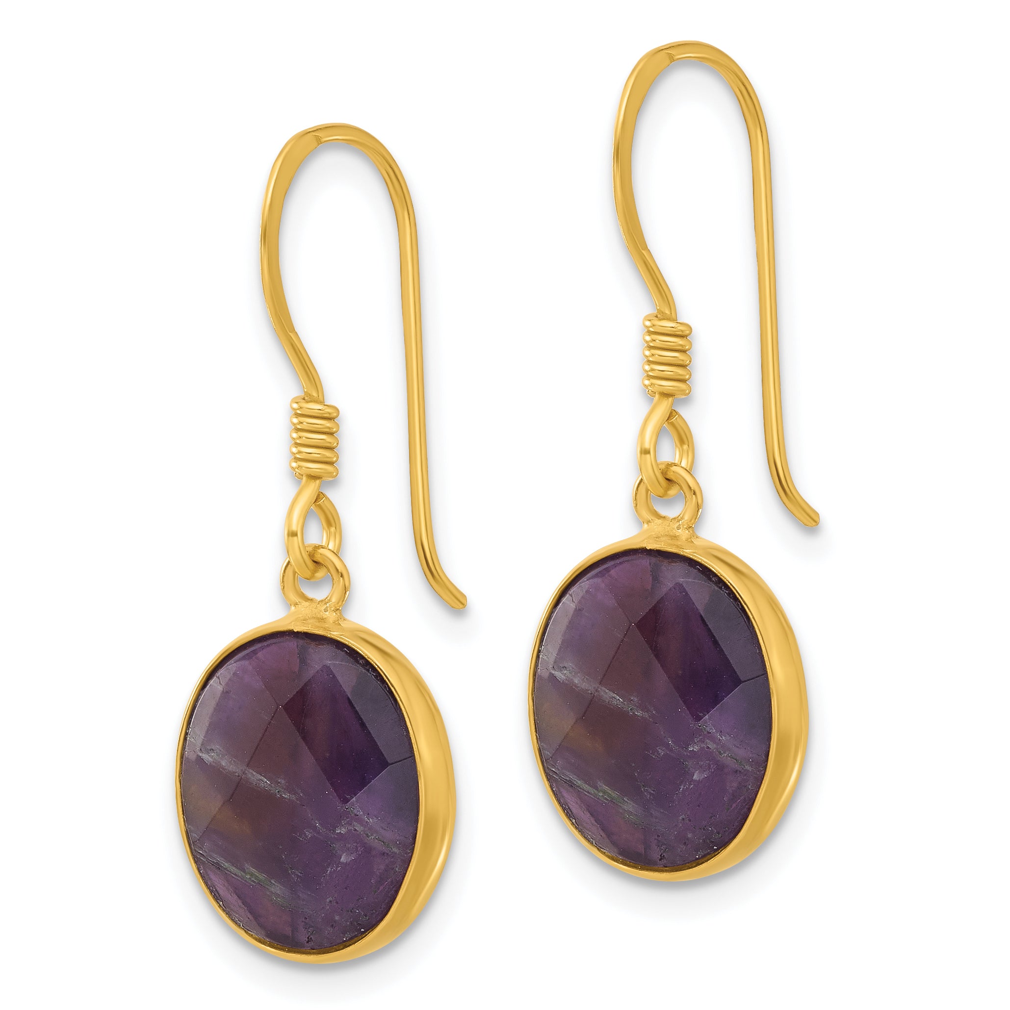 Sterling Silver Gold-plated Polished Oval Amethyst Dangle Earrings Secondary image