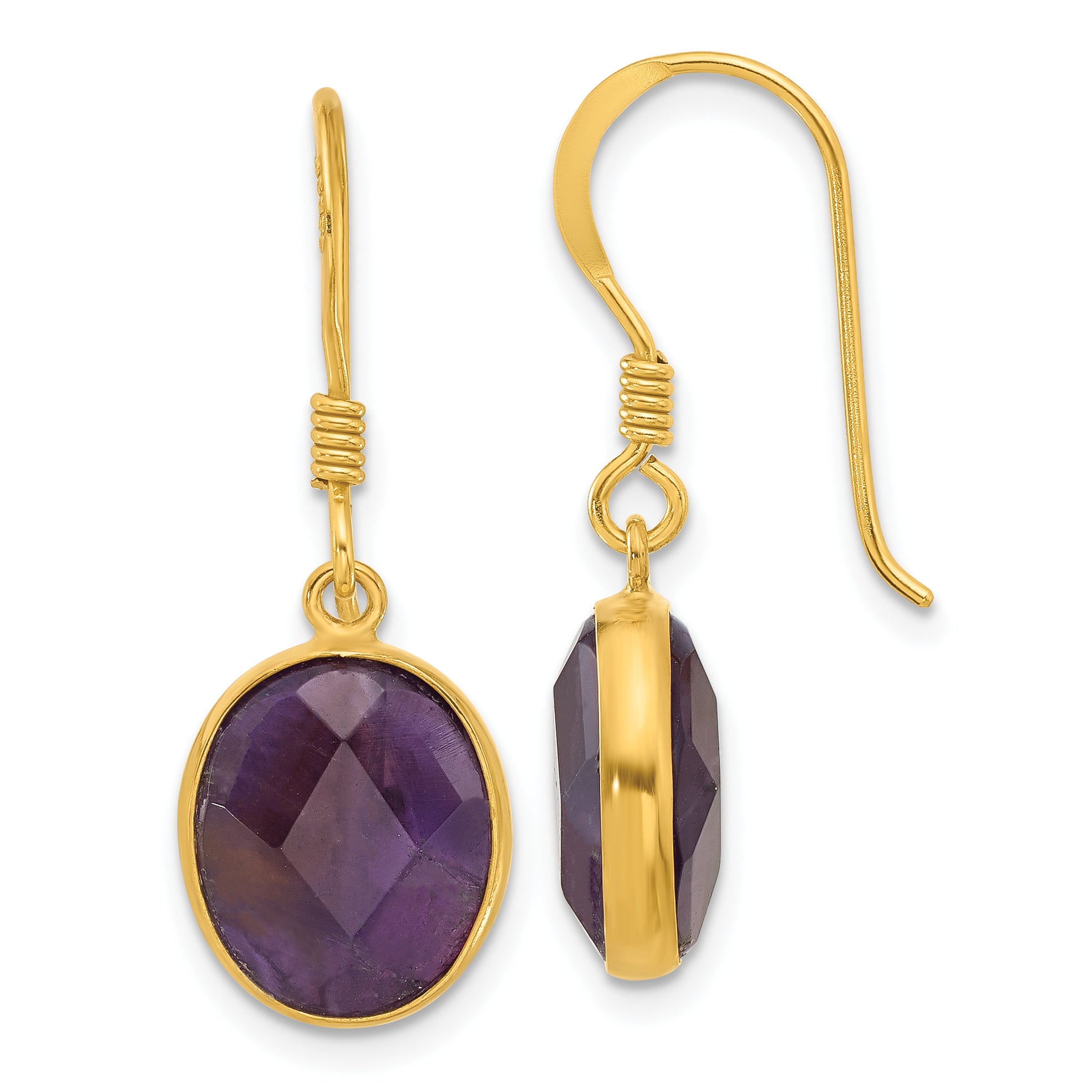 Sterling Silver Gold-plated Polished Oval Amethyst Dangle Earrings Main image