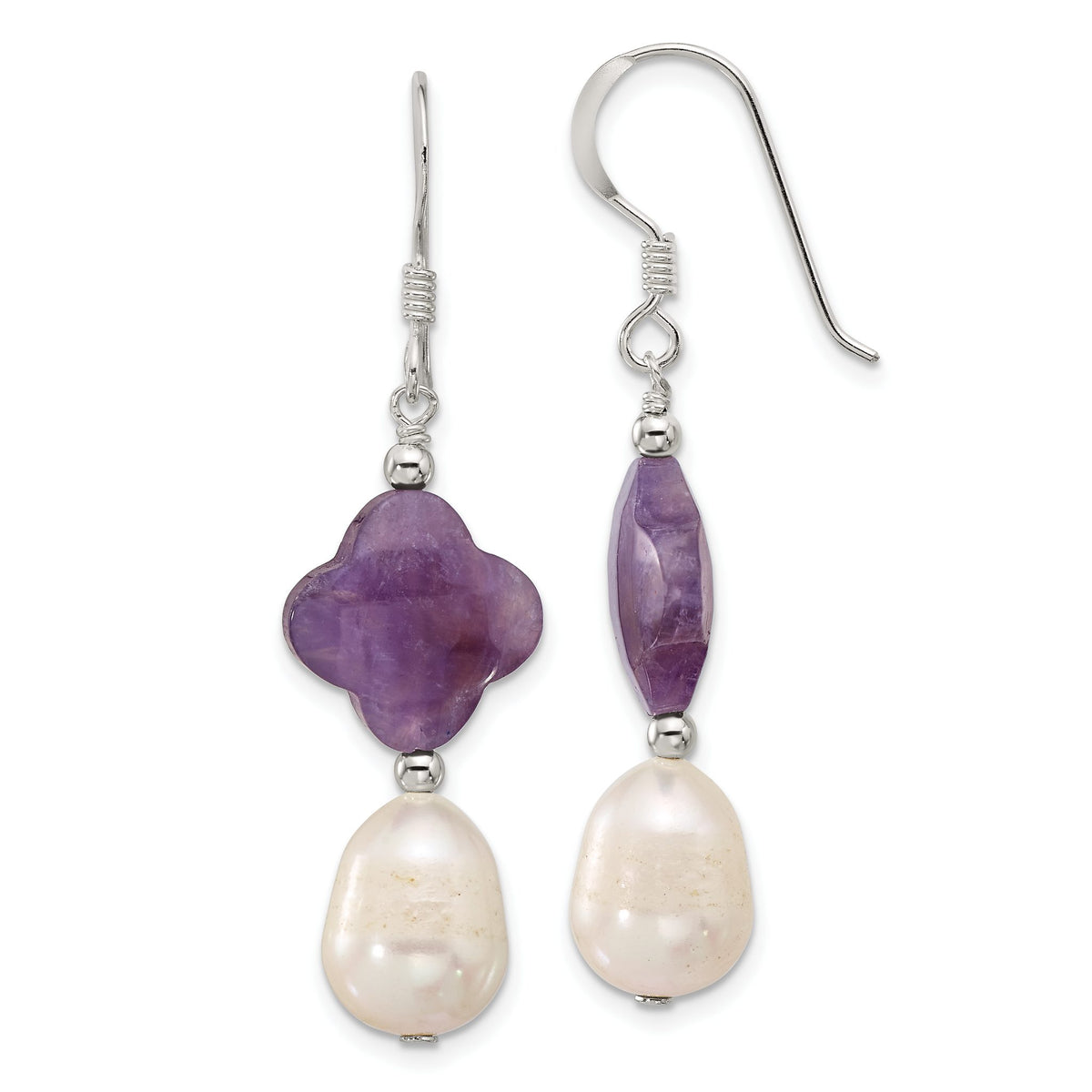 Amethyst Freshwater Pearl Dangle Earrings in Sterling Silver - Sophia Jewelers Main image