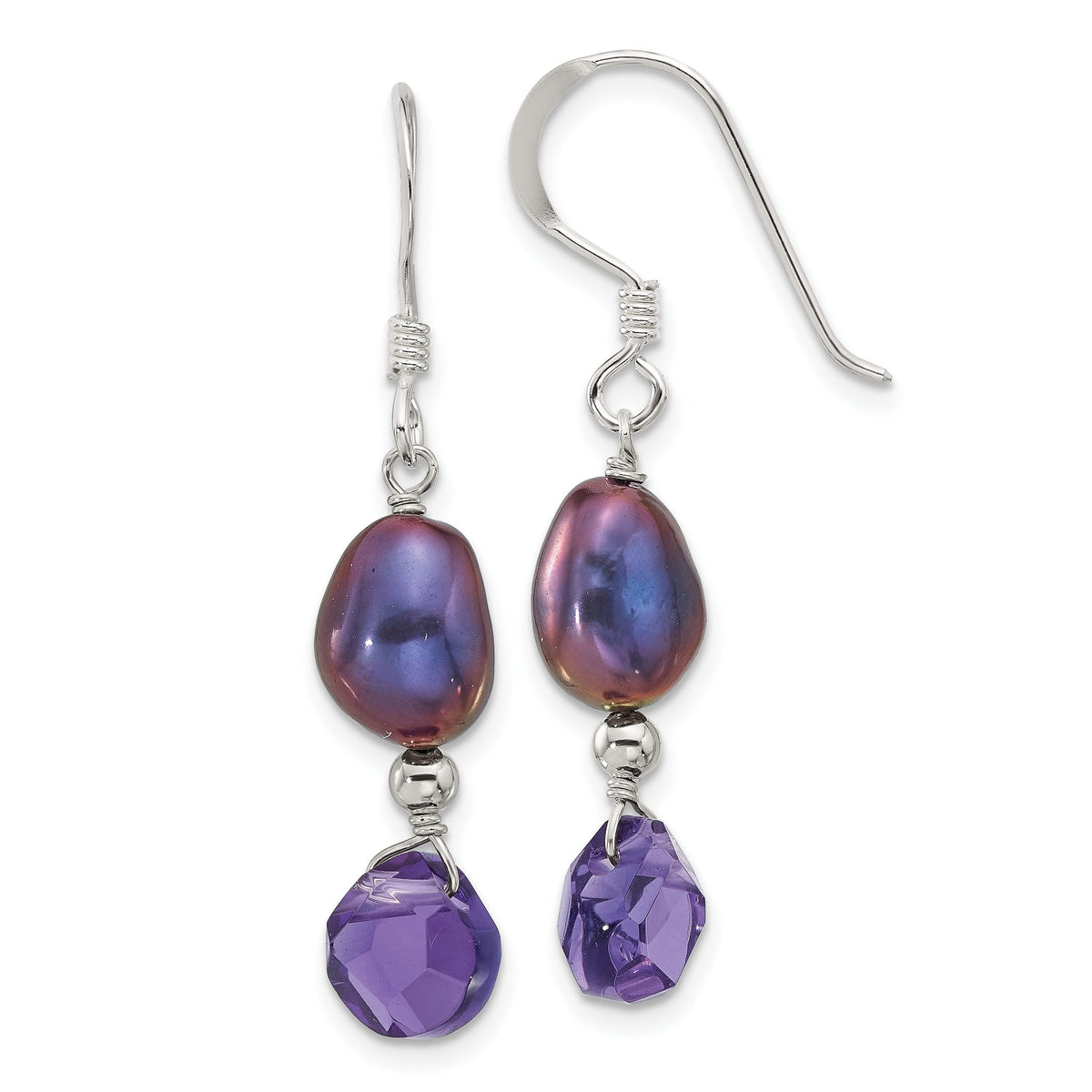 Freshwater Pearl & Purple Quartz Dangle Earrings in Sterling Silver - Sophia Jewelers Main image