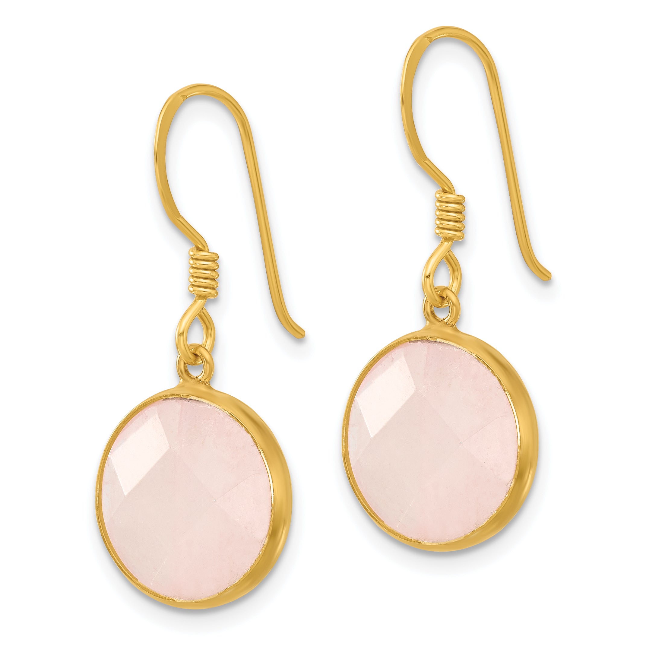 Sterling Silver Gold-plated Polished Round Rose Quartz Dangle Earrings Secondary image