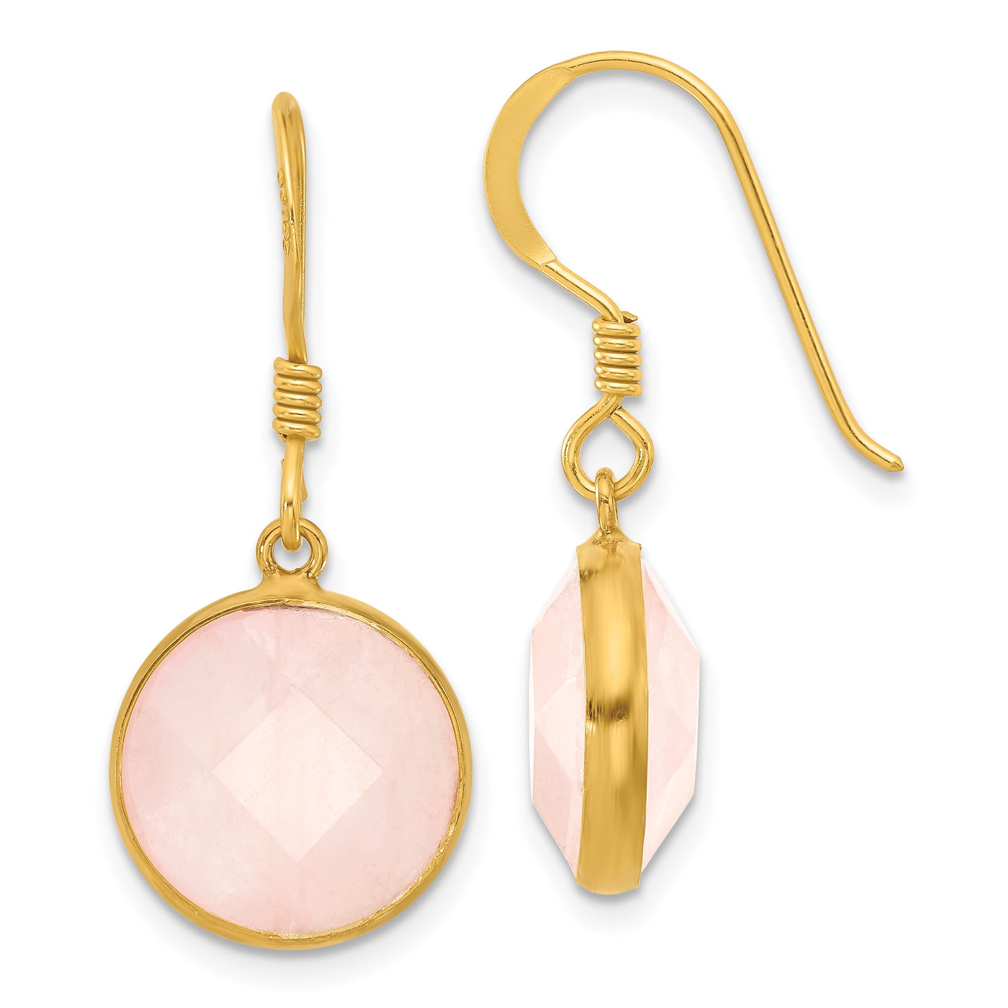 Sterling Silver Gold-plated Polished Round Rose Quartz Dangle Earrings Main image