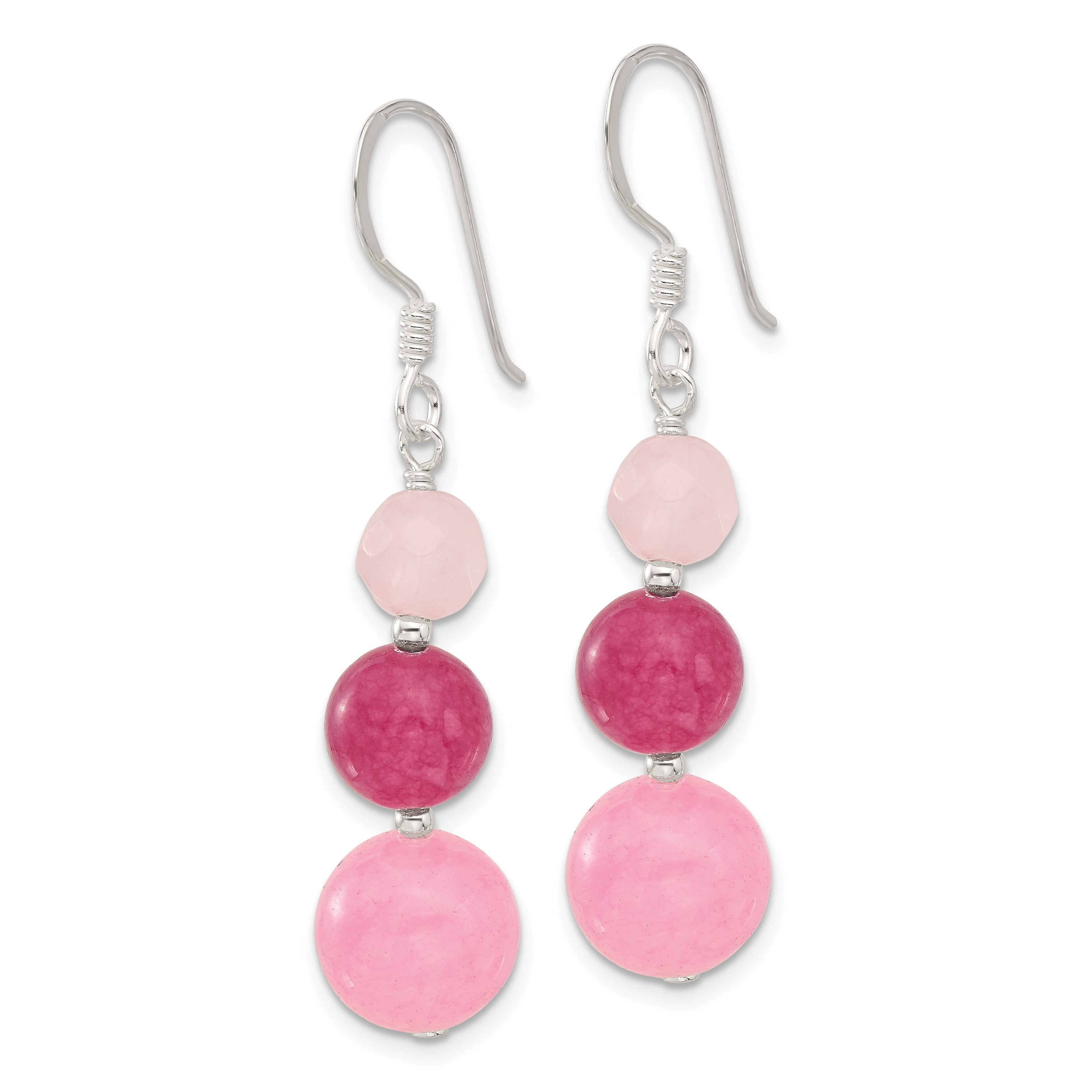 Sterling Silver Polished Pink/Rose/Strawberry Quartz Dangle Earrings Secondary image