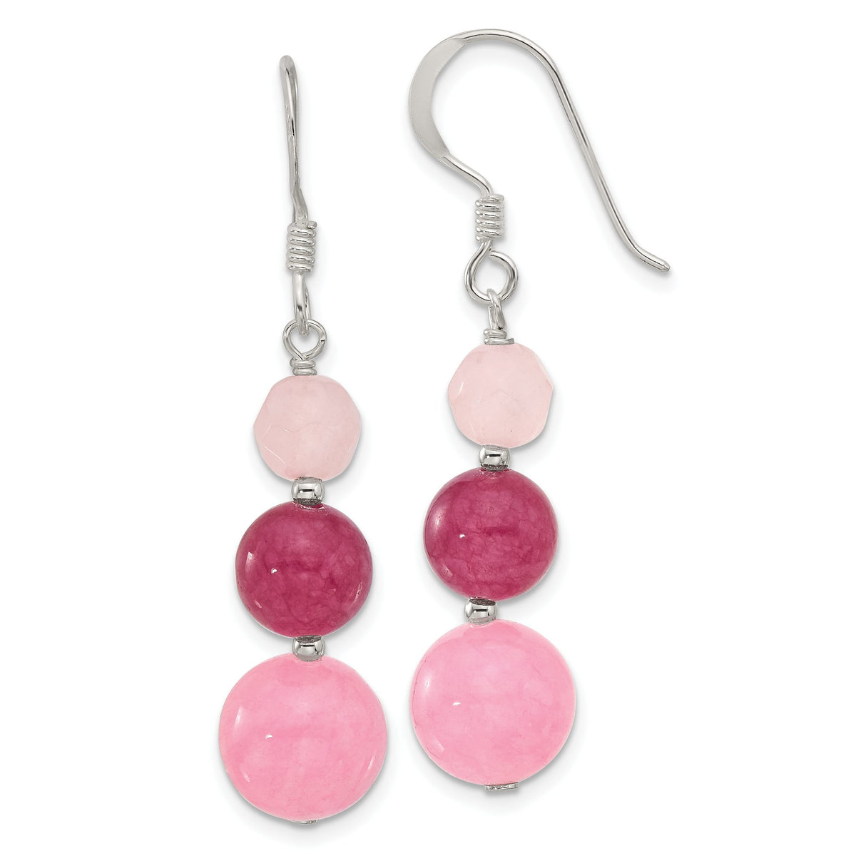 Pink/Rose/Strawberry Quartz Dangle Earrings in Sterling Silver, 6.5mm - Sophia Jewelers Main image