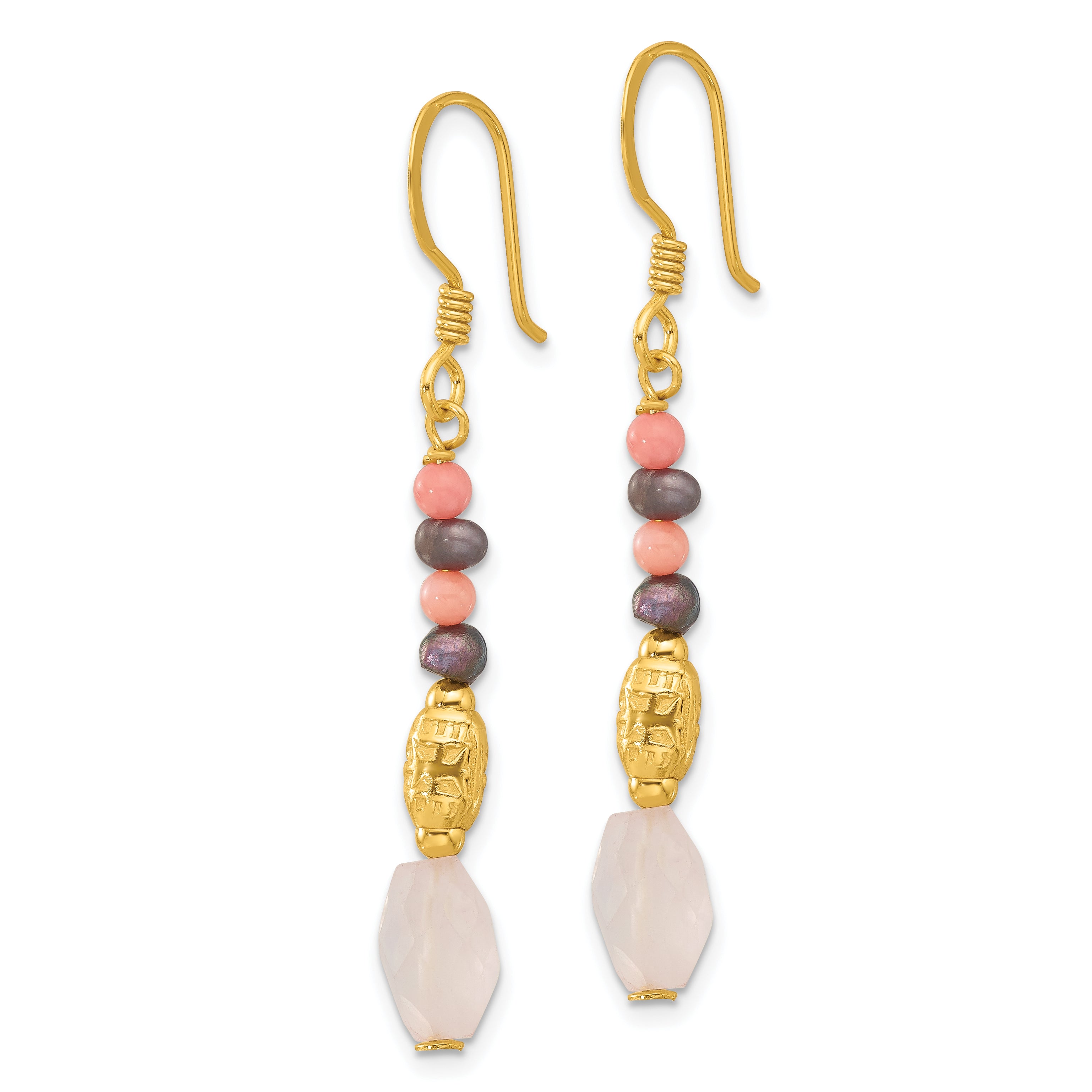 Sterling Silver Gold-plated Black FWC Pearl/Coral/Quartz Dangle Earrings Secondary image