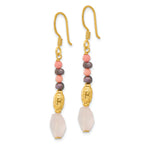 Sterling Silver Gold-plated Black FWC Pearl/Coral/Quartz Dangle Earrings