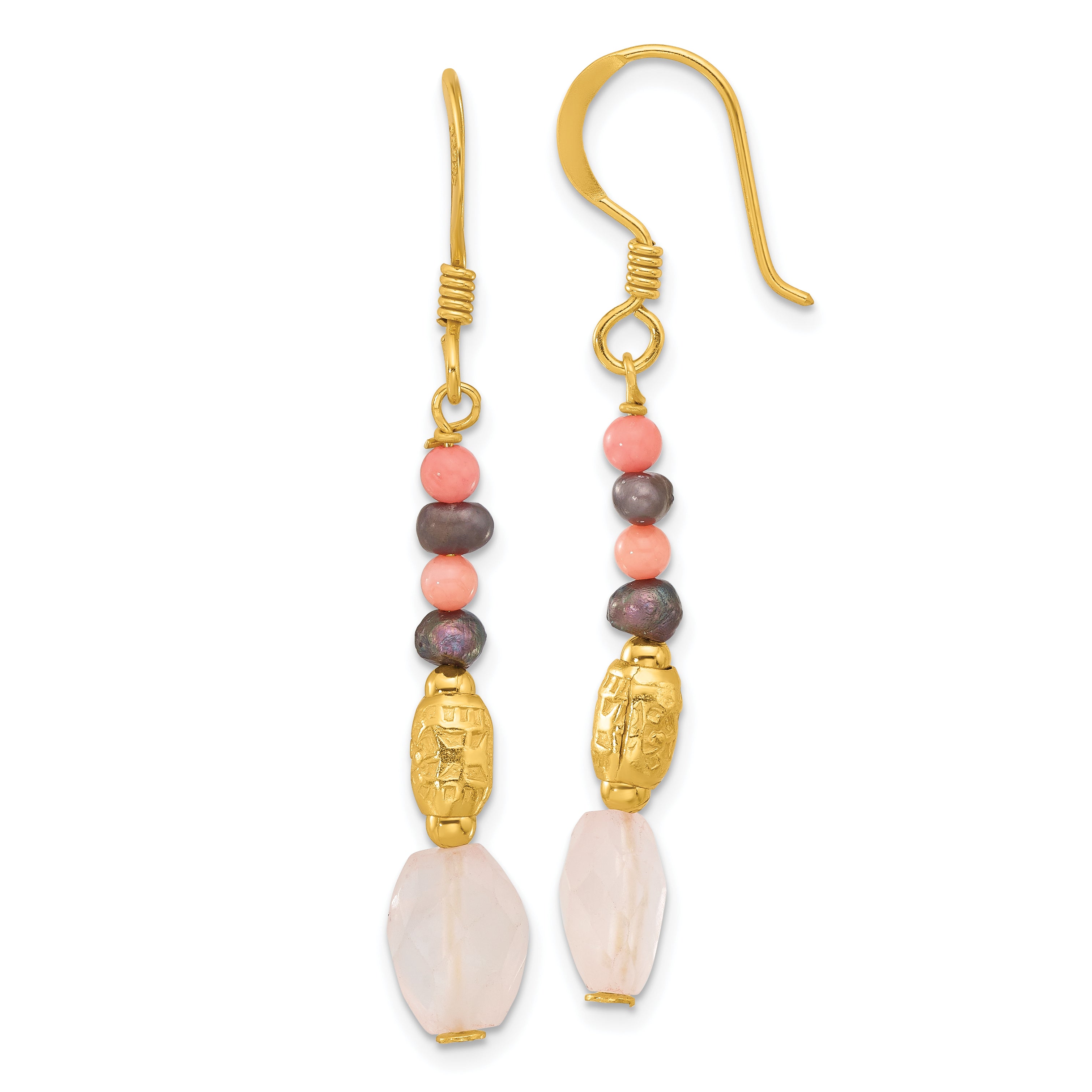 Sterling Silver Gold-plated Black FWC Pearl/Coral/Quartz Dangle Earrings Main image