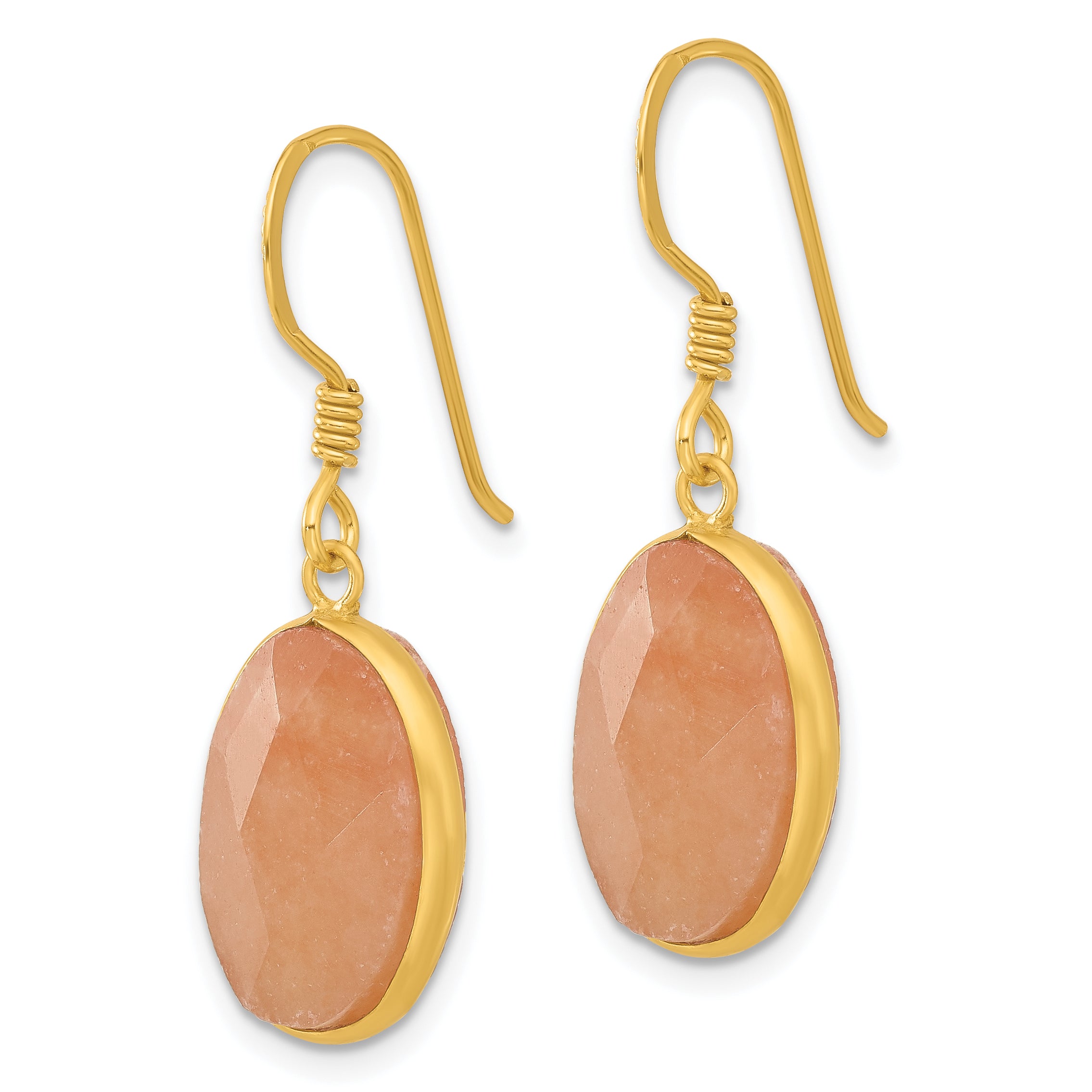 Sterling Silver Gold-plated Polished Oval Red Aventurine Dangle Earrings Secondary image