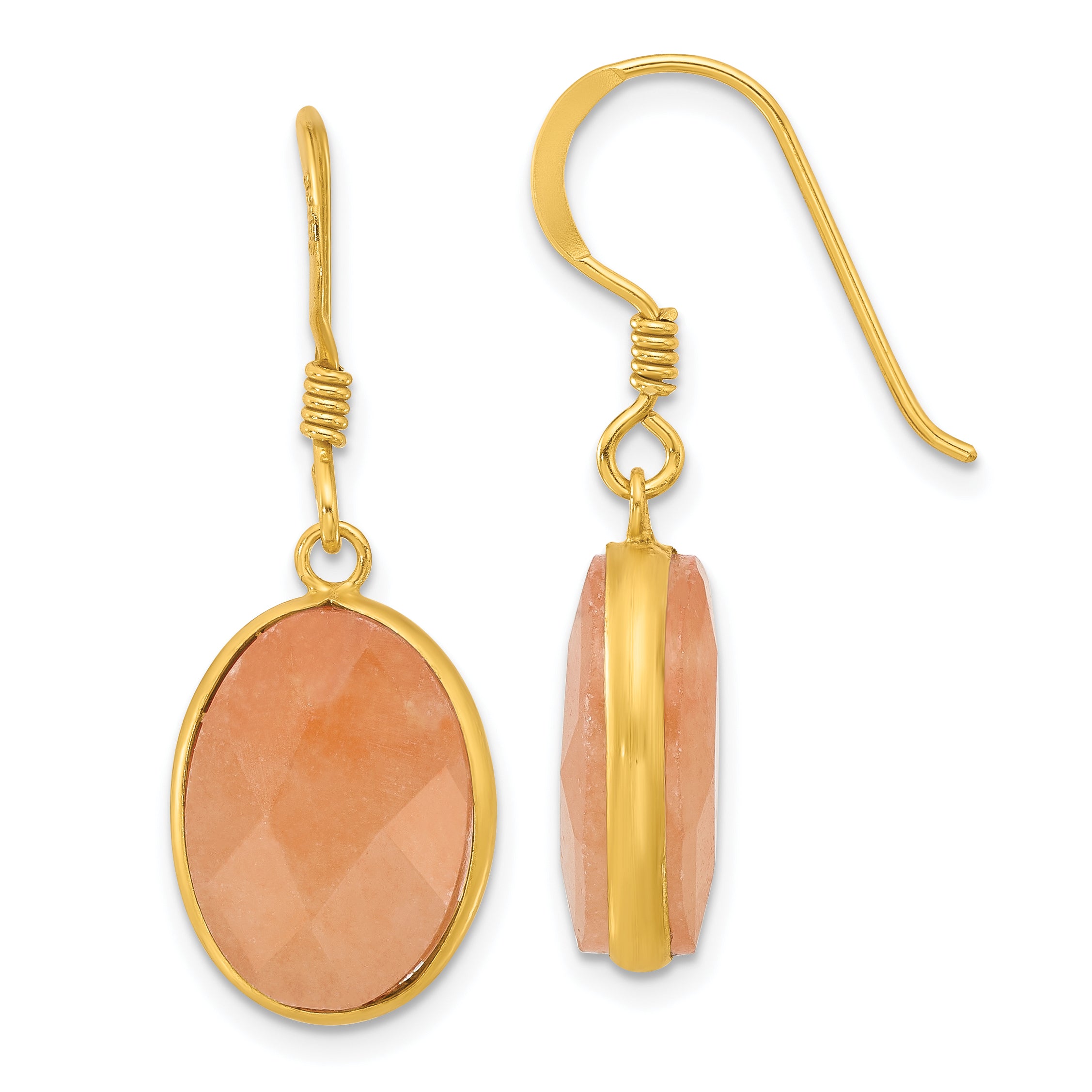 Sterling Silver Gold-plated Polished Oval Red Aventurine Dangle Earrings Main image