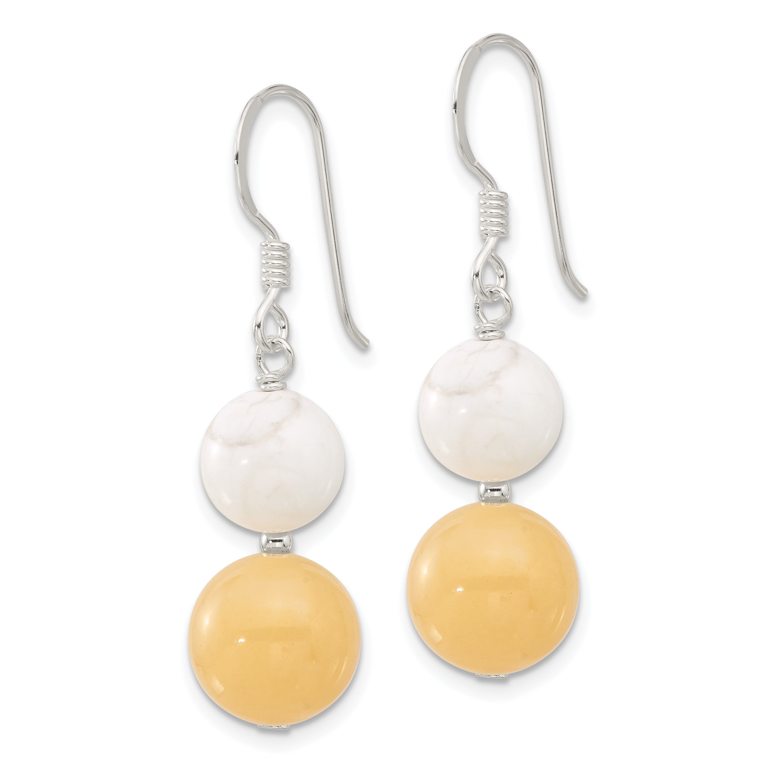 Sterling Silver Polished White Howlite and Yellow Jade Dangle Earrings Secondary image