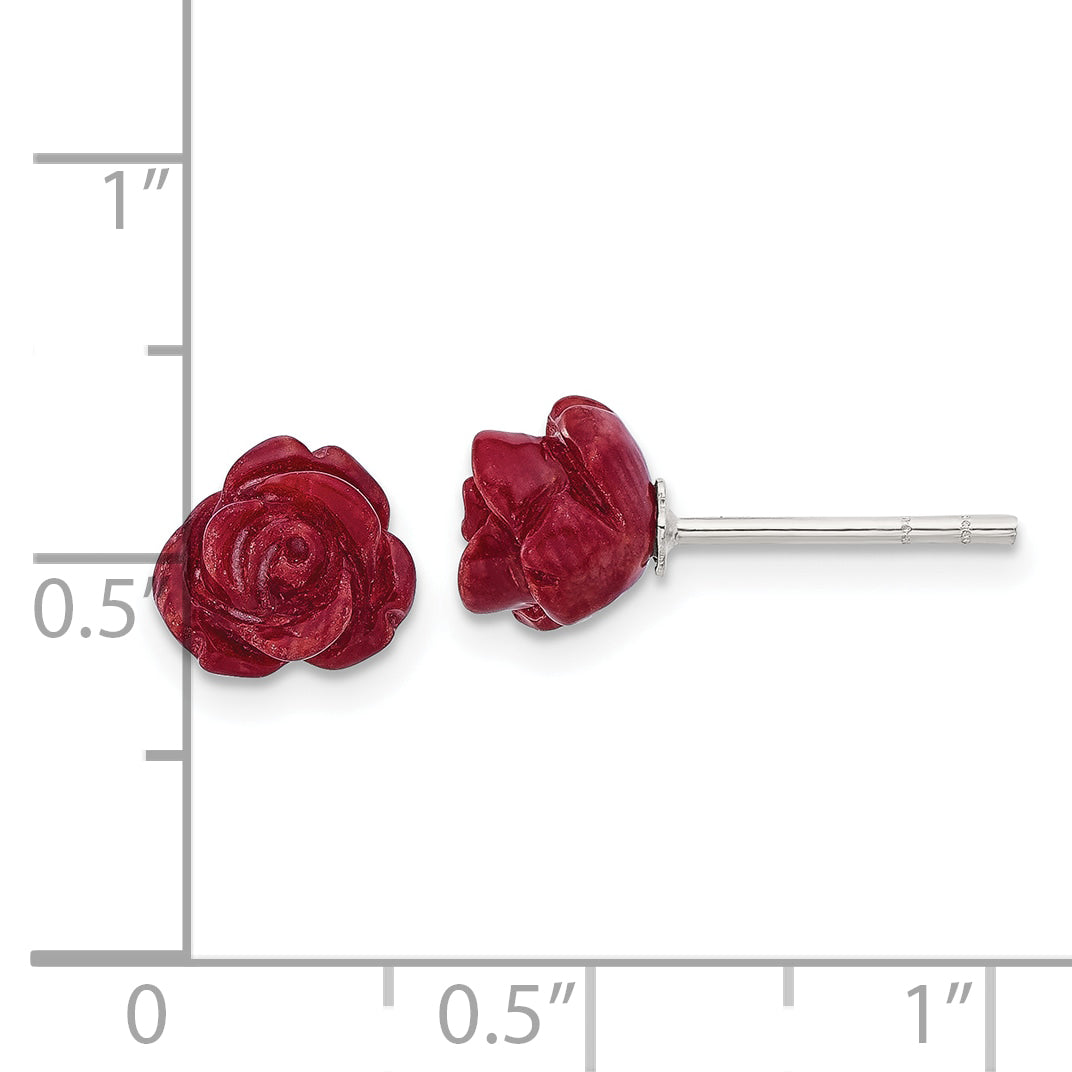 Sterling Silver Polished Red Coral Rose Post Earrings