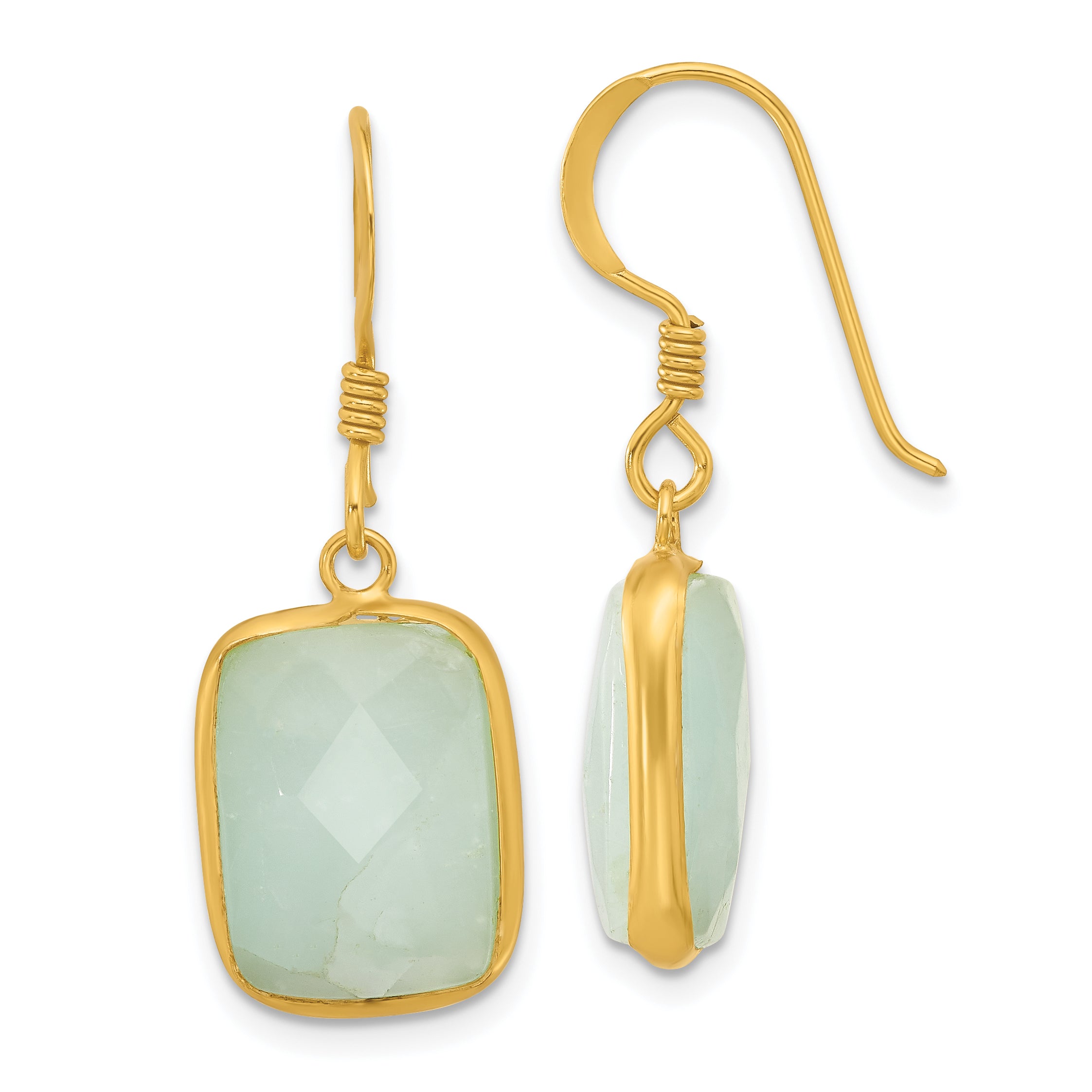 Sterling Silver Gold-plated Polished Rectangular Amazonite Dangle Earrings Main image