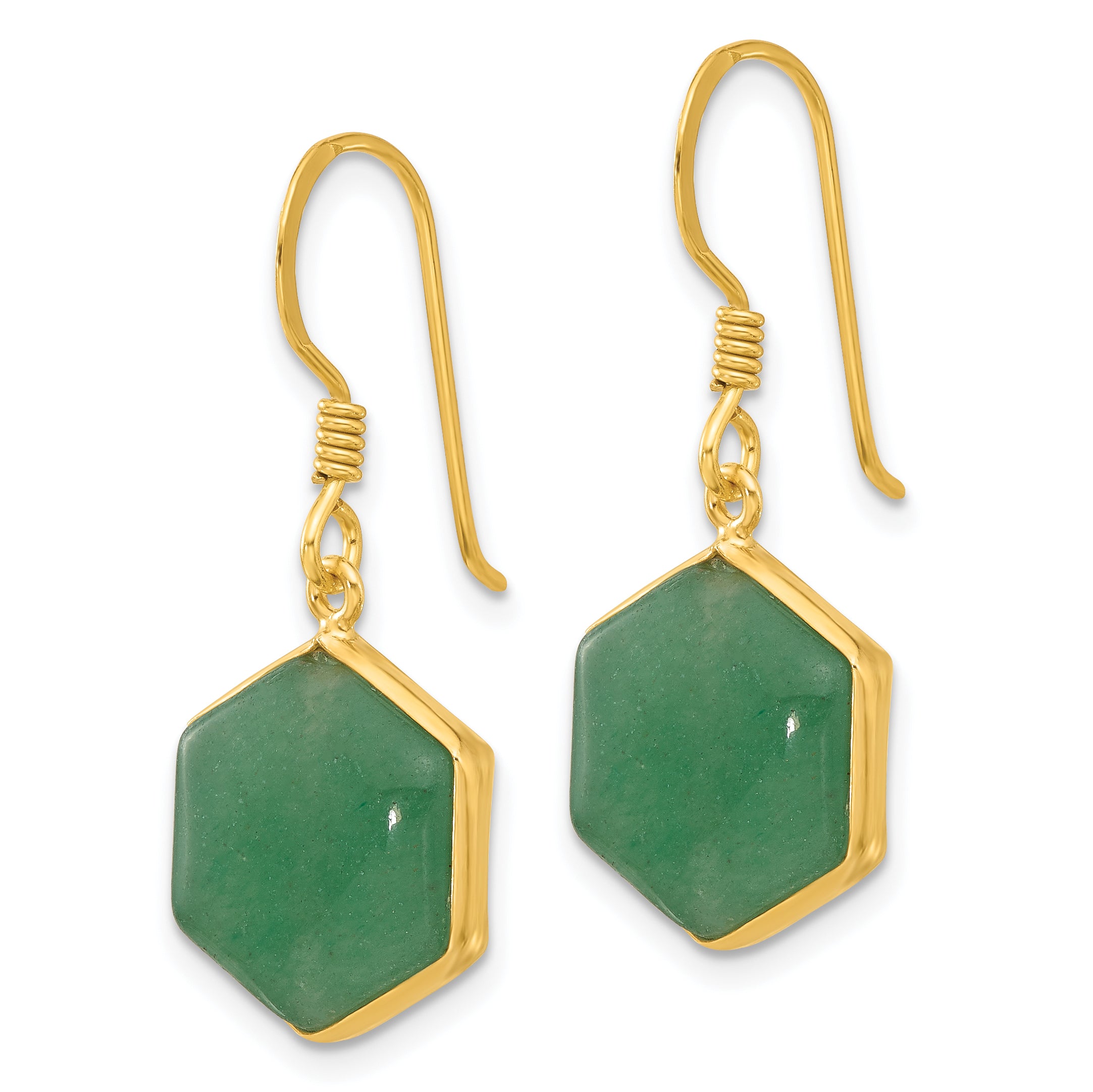 Sterling Silver Gold-plated Polished Hexagon Aventurine Dangle Earrings Secondary image