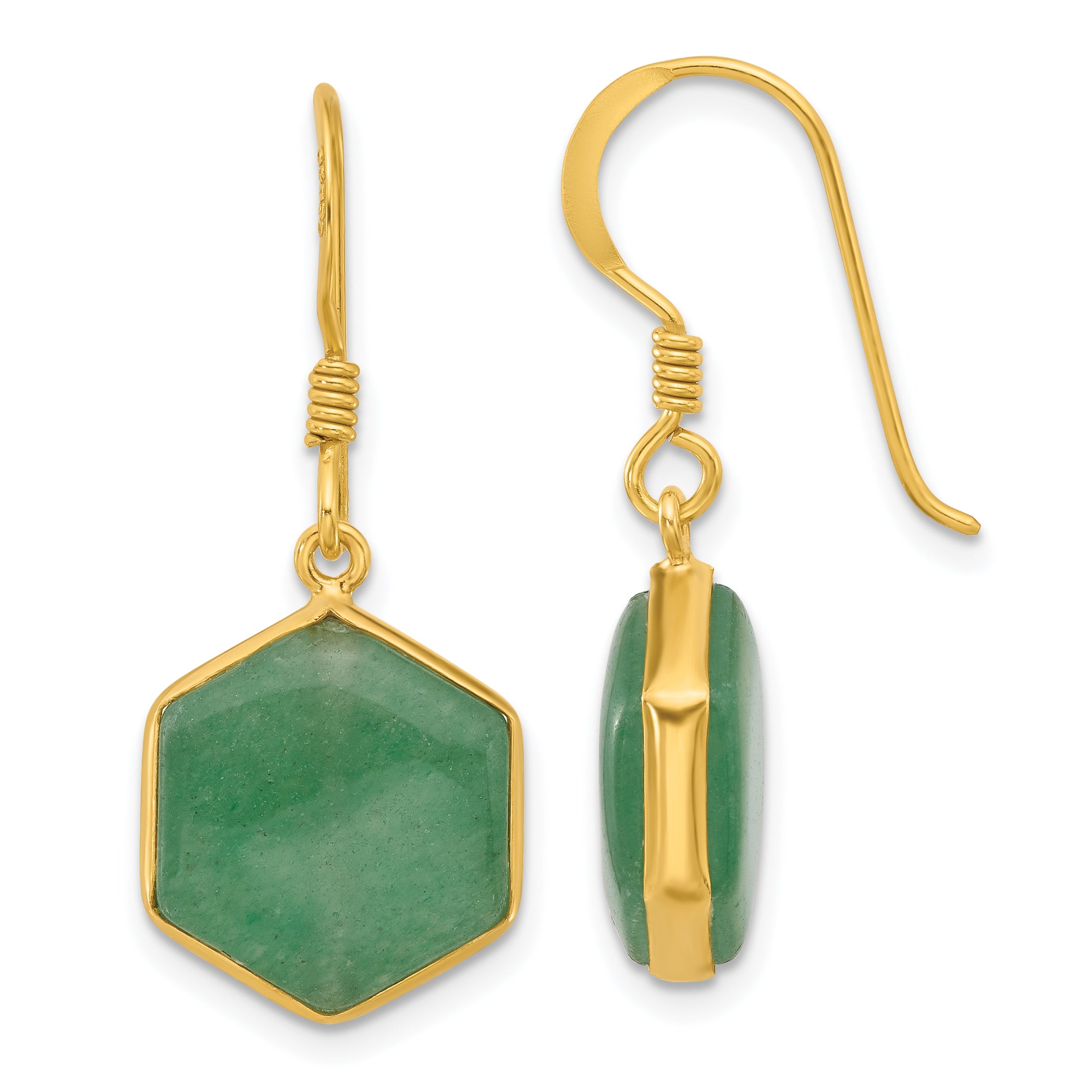 Sterling Silver Gold-plated Polished Hexagon Aventurine Dangle Earrings Main image