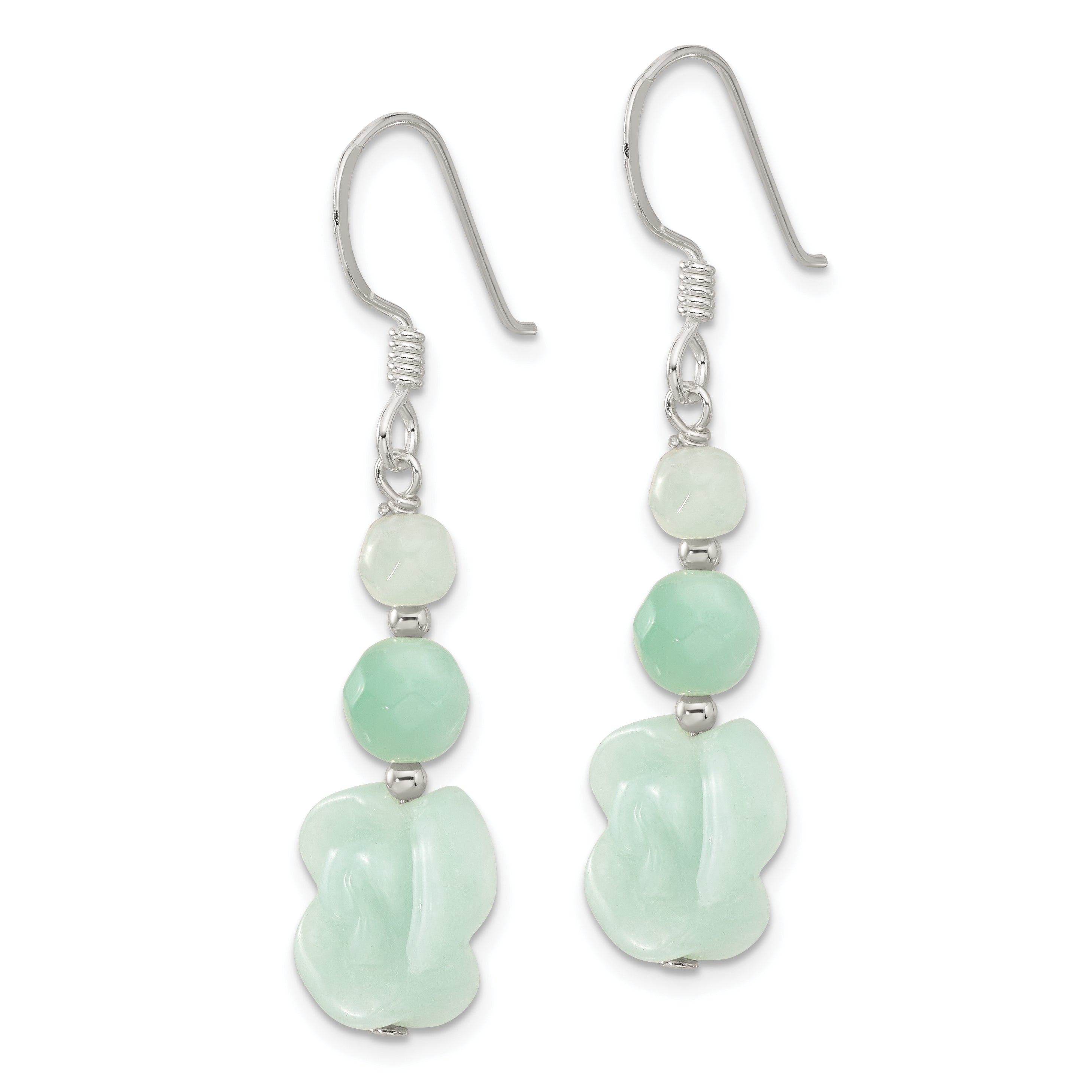 Sterling Silver Polished Amazonite Beads & Rose Dangle Earrings Secondary image