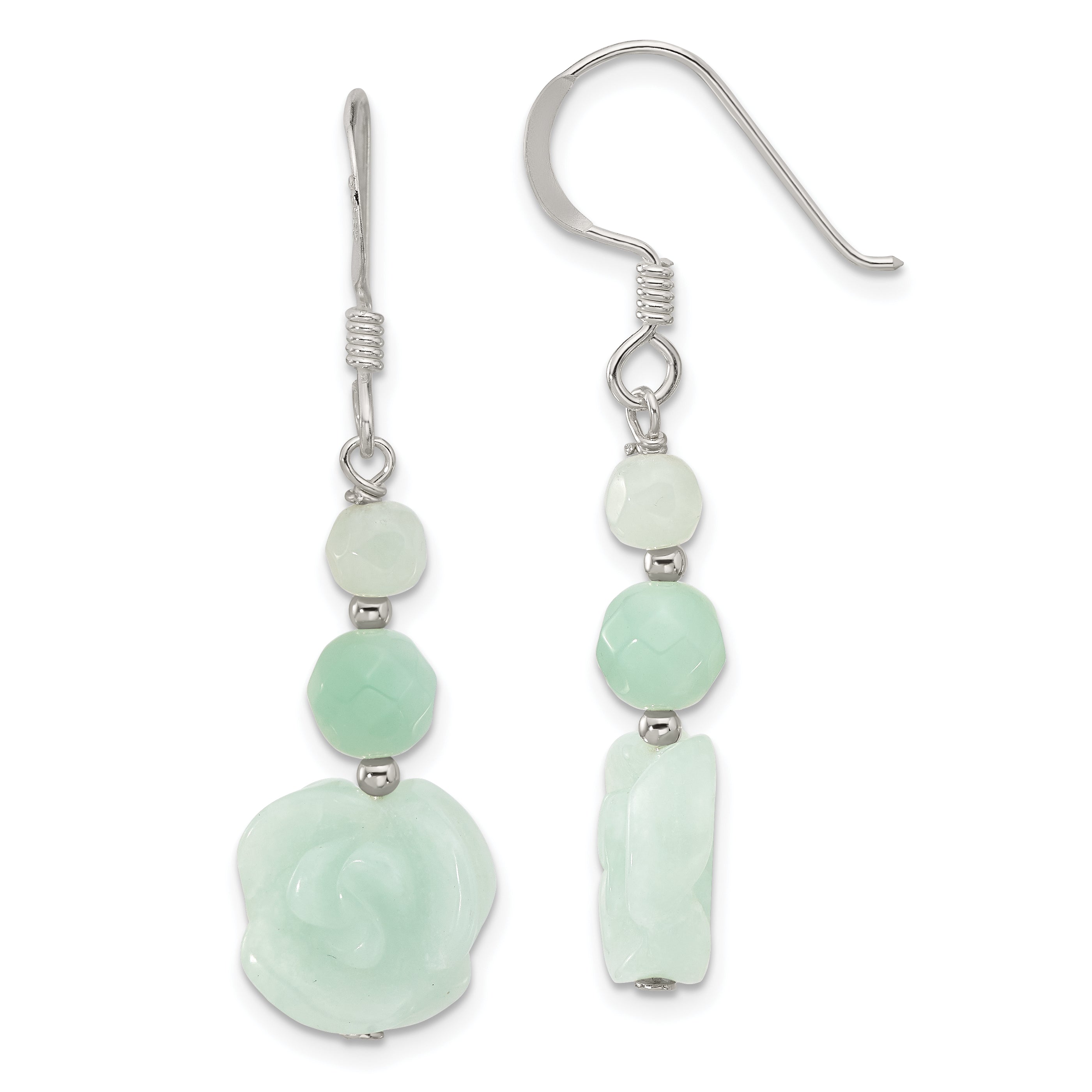 Sterling Silver Polished Amazonite Beads & Rose Dangle Earrings Main image