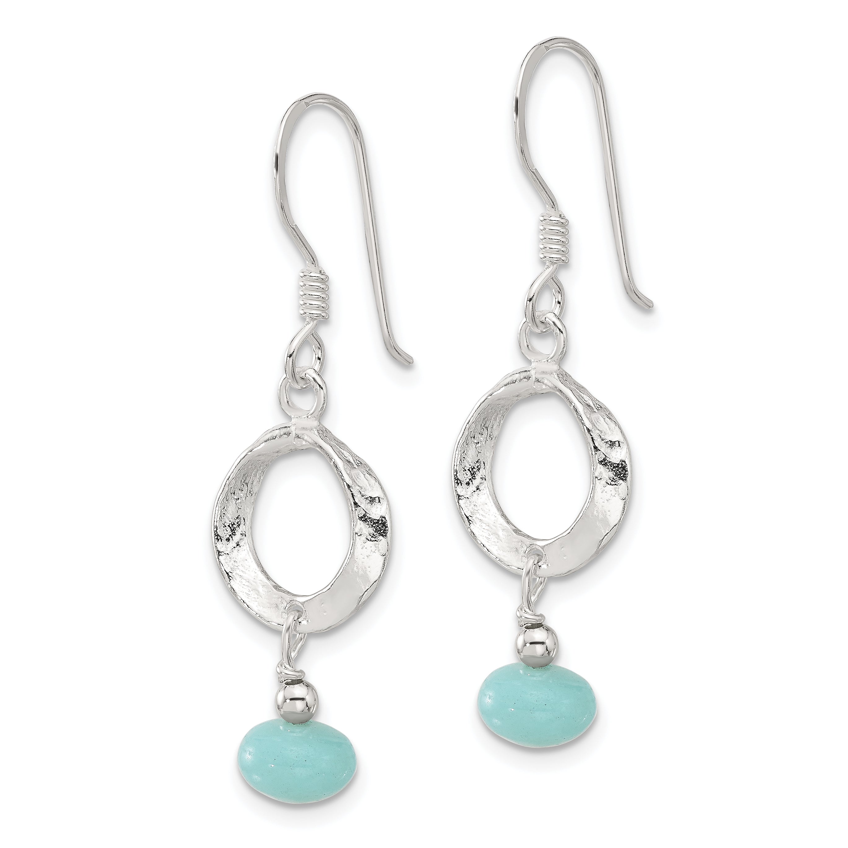 Sterling Silver Polished & Textured Circle Amazonite Dangle Earrings Secondary image