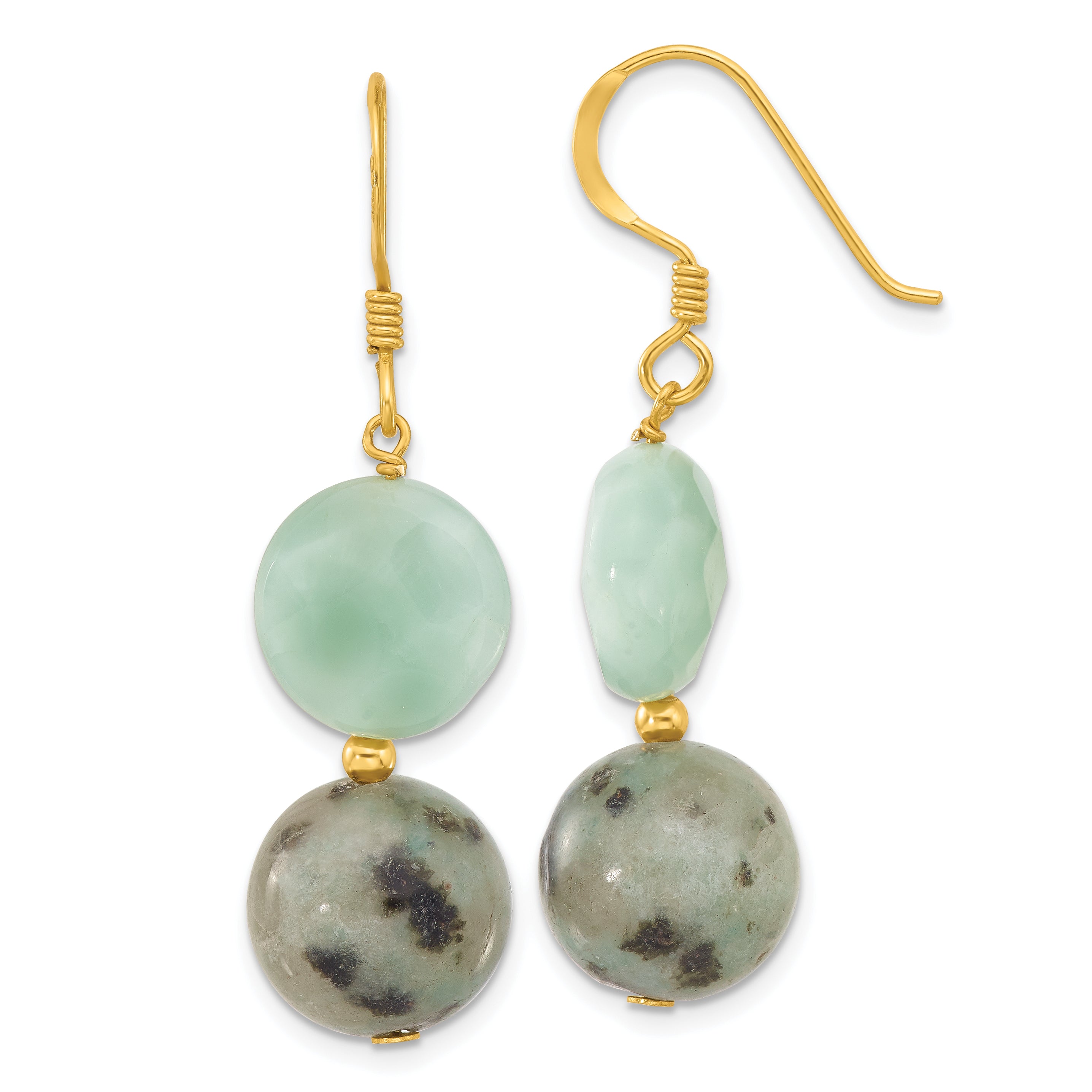 Sterling Silver Gold-plated Polished Amazonite/Kiwi Jasper Dangle Earrings Main image