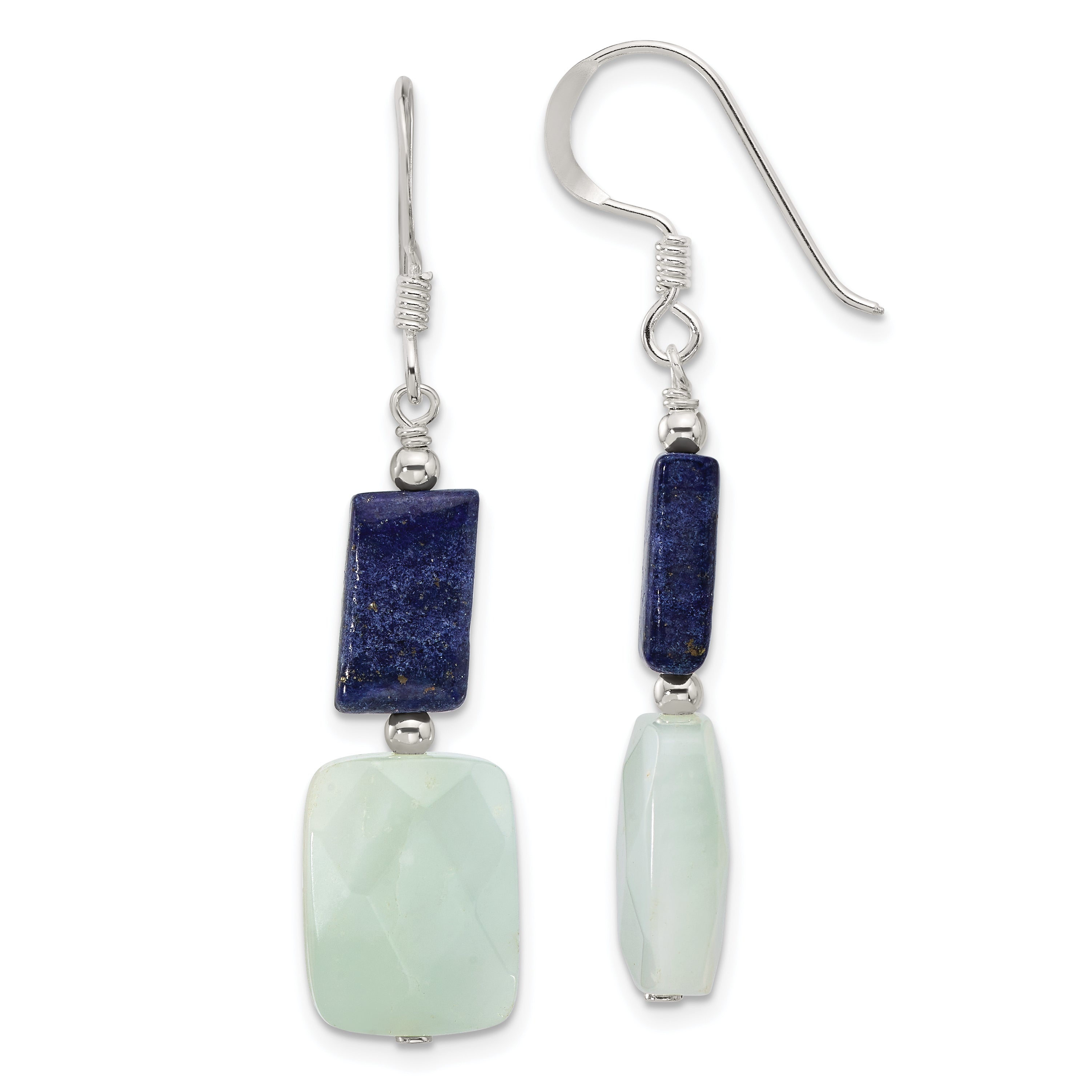 Sterling Silver Polished Rectangular Amazonite & Lapis Dangle Earrings Main image