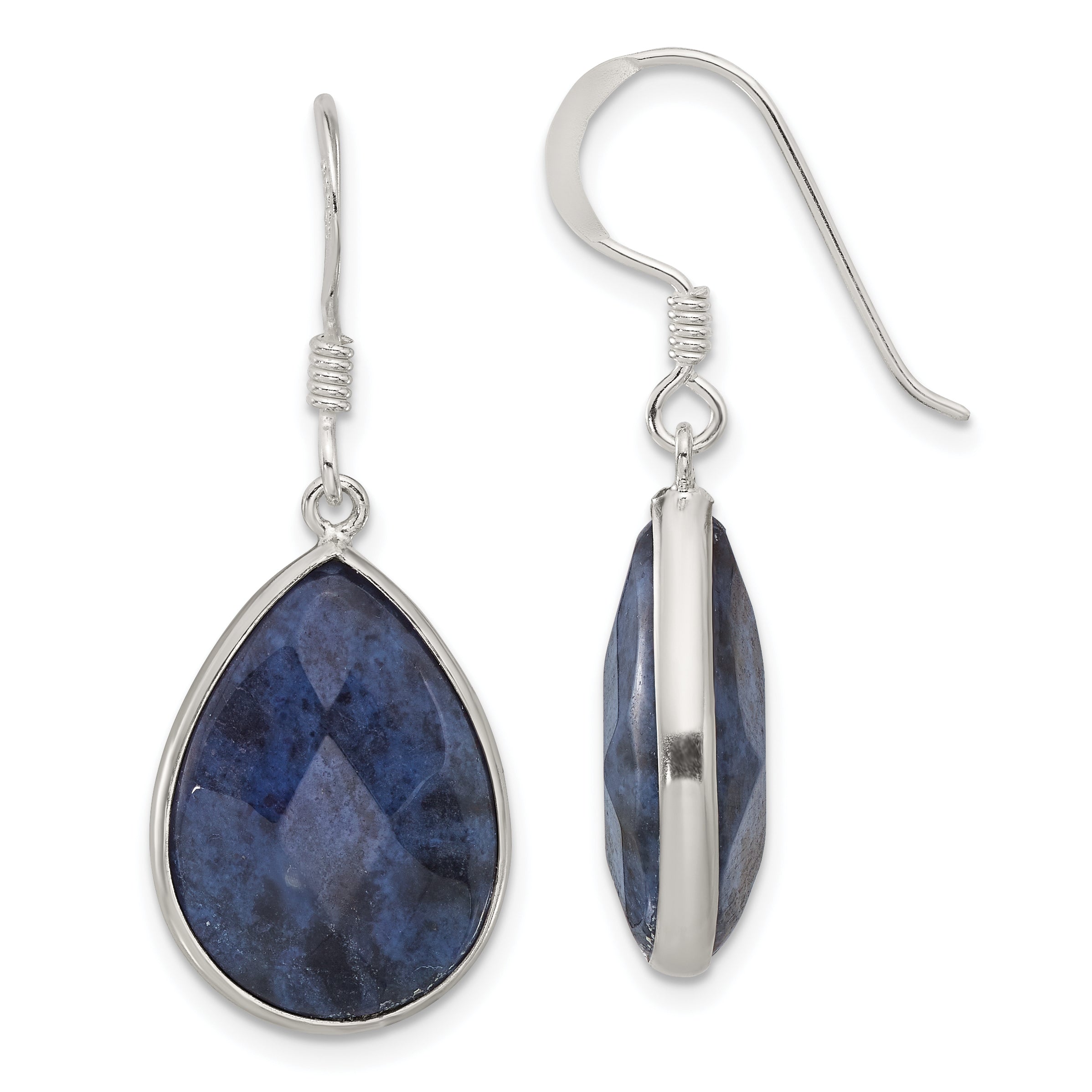 Sterling Silver Polished Faceted Lapis Teardrop Dangle Earrings Main image