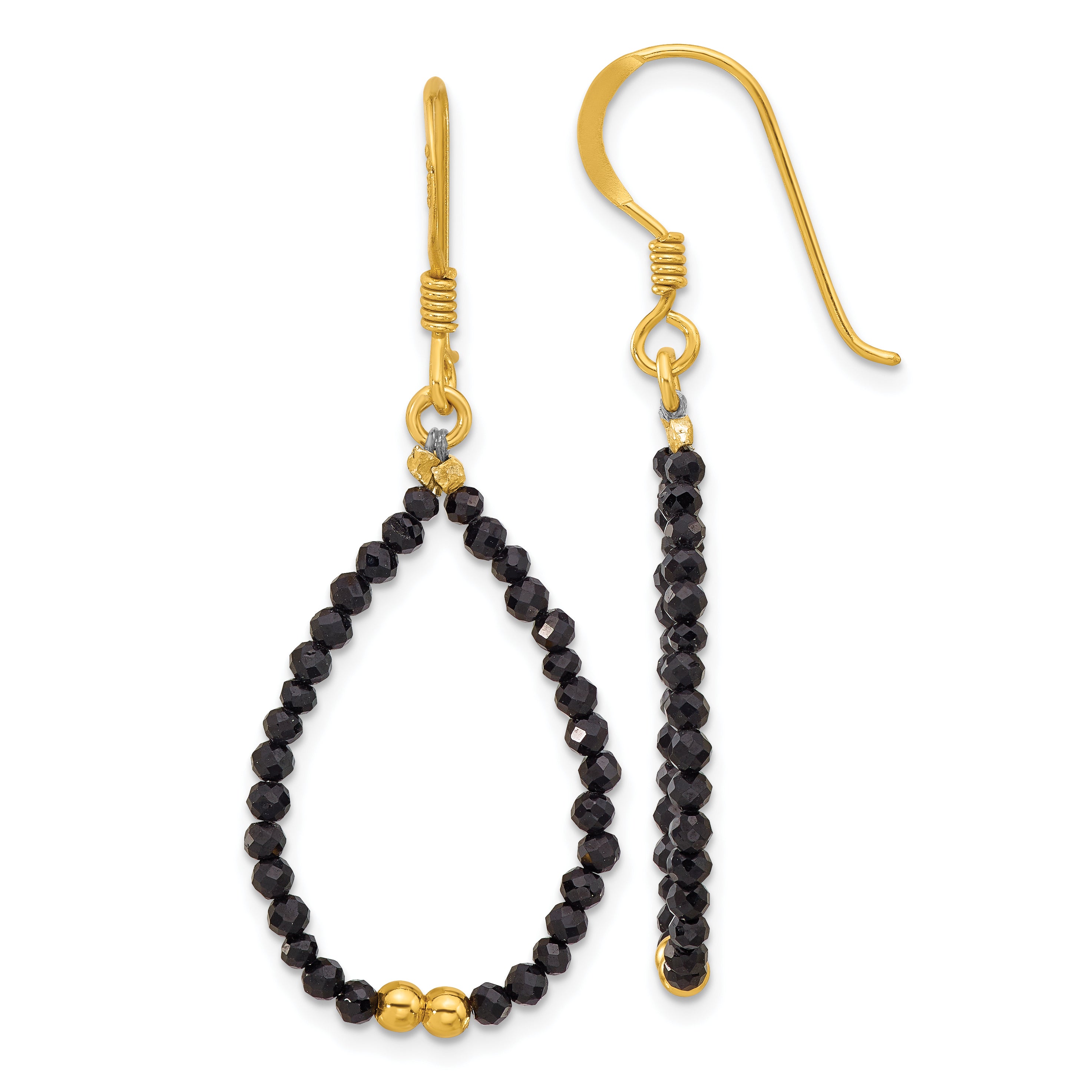 Sterling Silver Gold-plated Polished Black Spinel Teardrop Dangle Earrings Main image