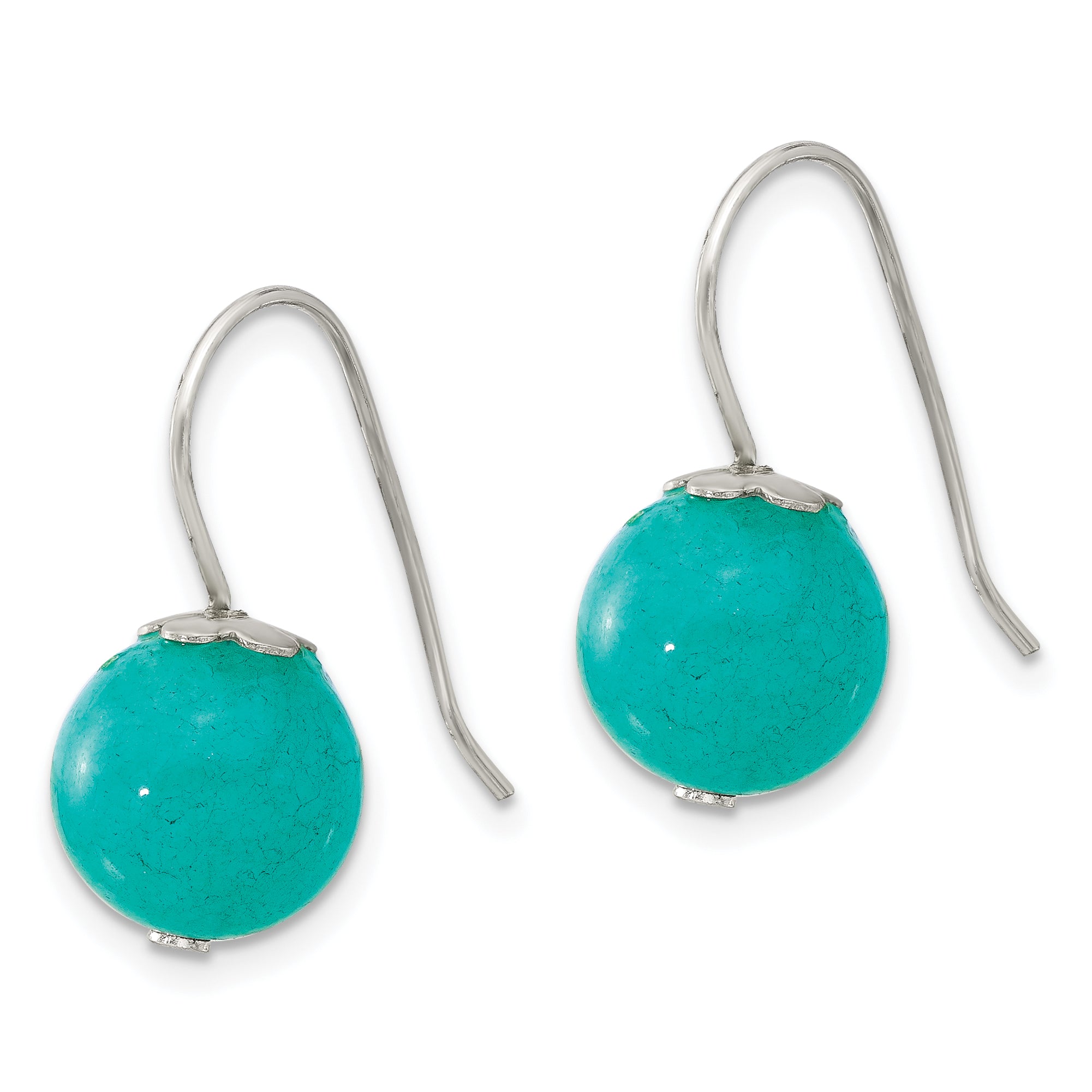 Sterling Silver Polished 10mm Round Blue/Green Jade Dangle Earrings Secondary image