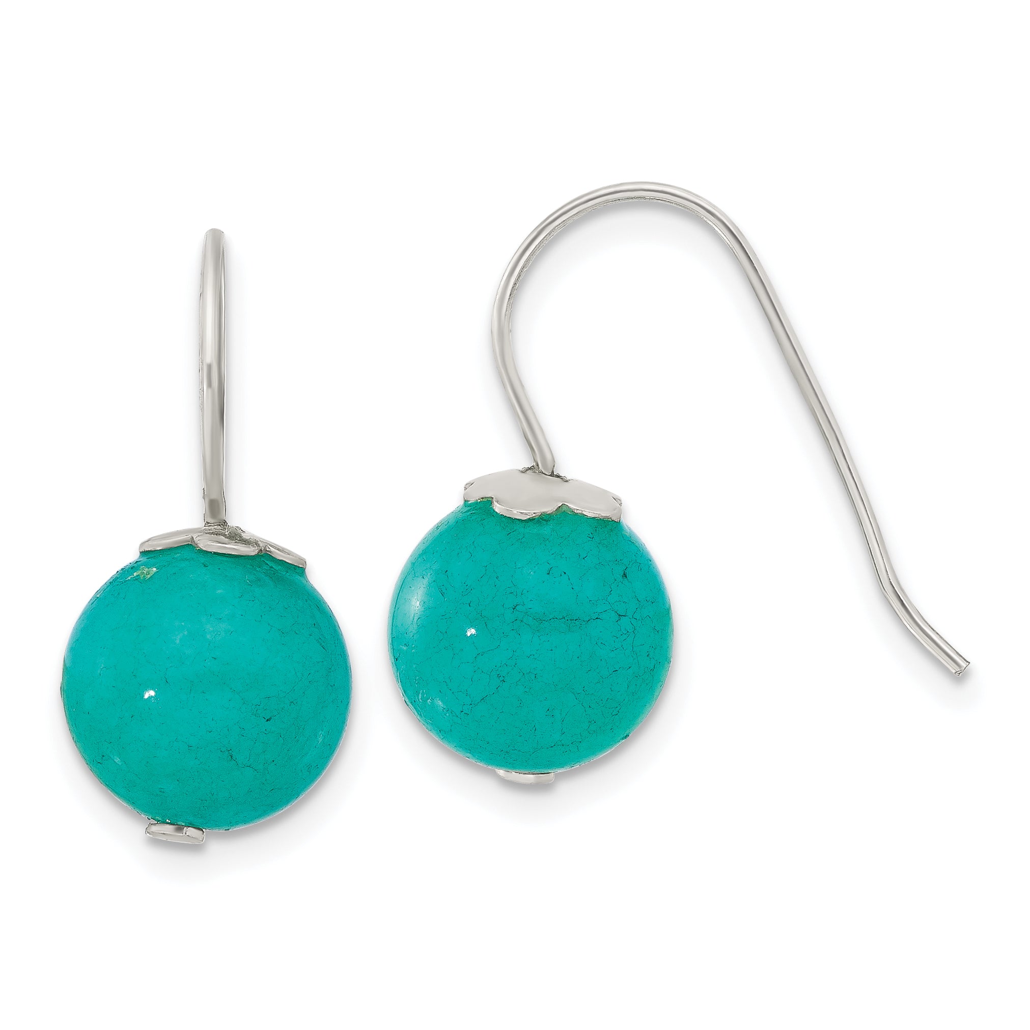 Sterling Silver Polished 10mm Round Blue/Green Jade Dangle Earrings Main image