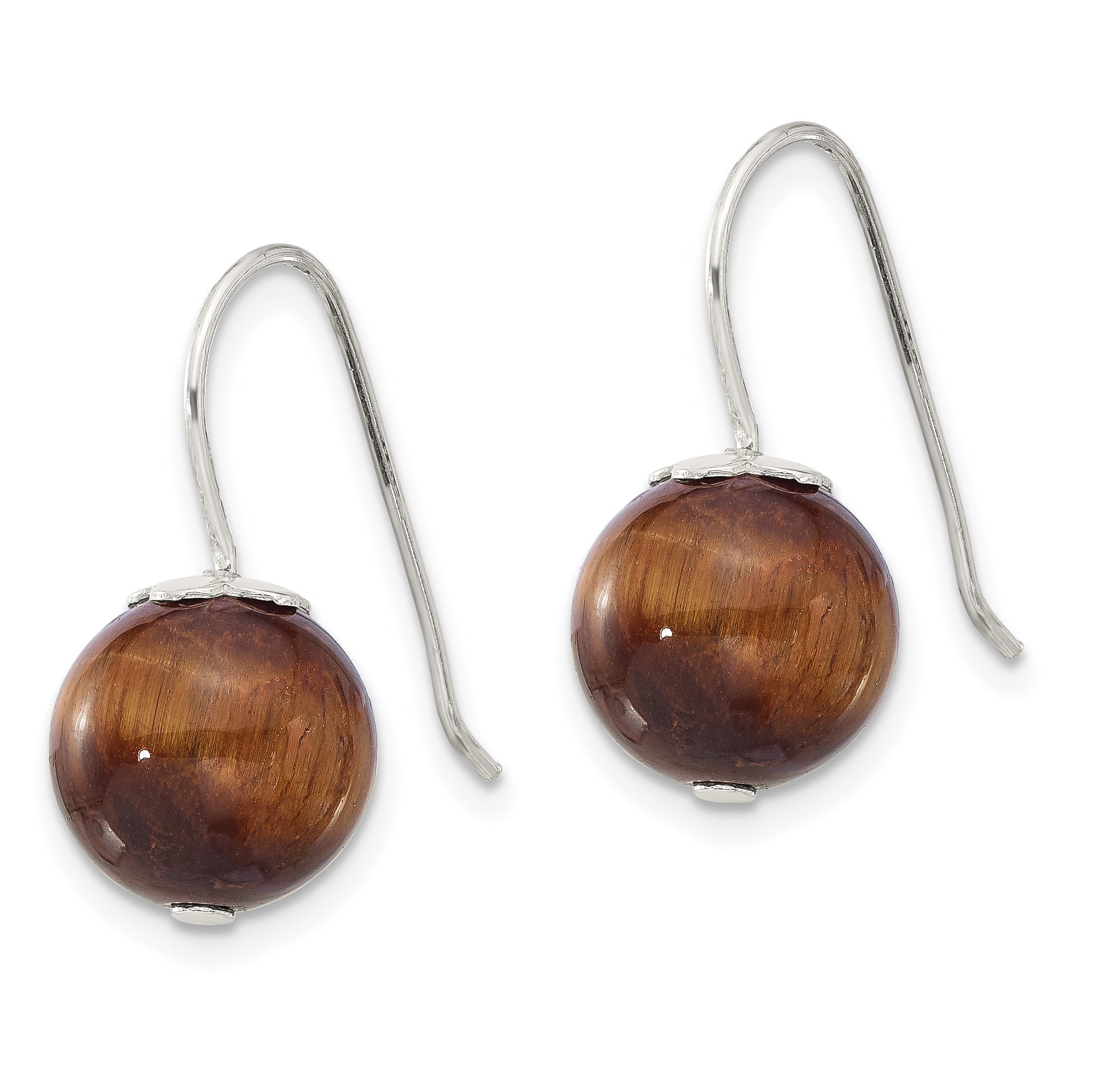 Sterling Silver Polished 10mm Round Tiger's Eye Dangle Earrings Secondary image