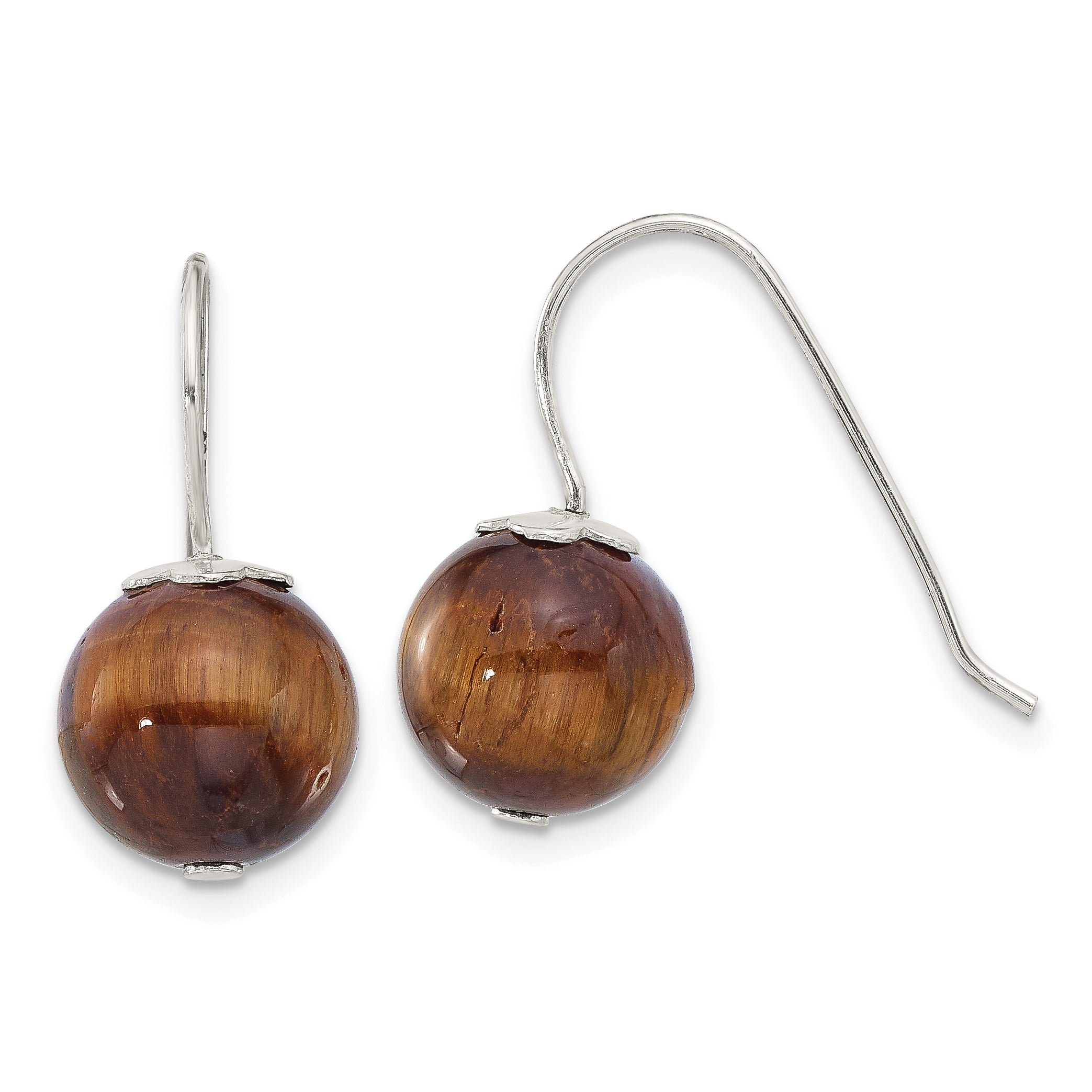 Sterling Silver Polished 10mm Round Tiger's Eye Dangle Earrings Main image