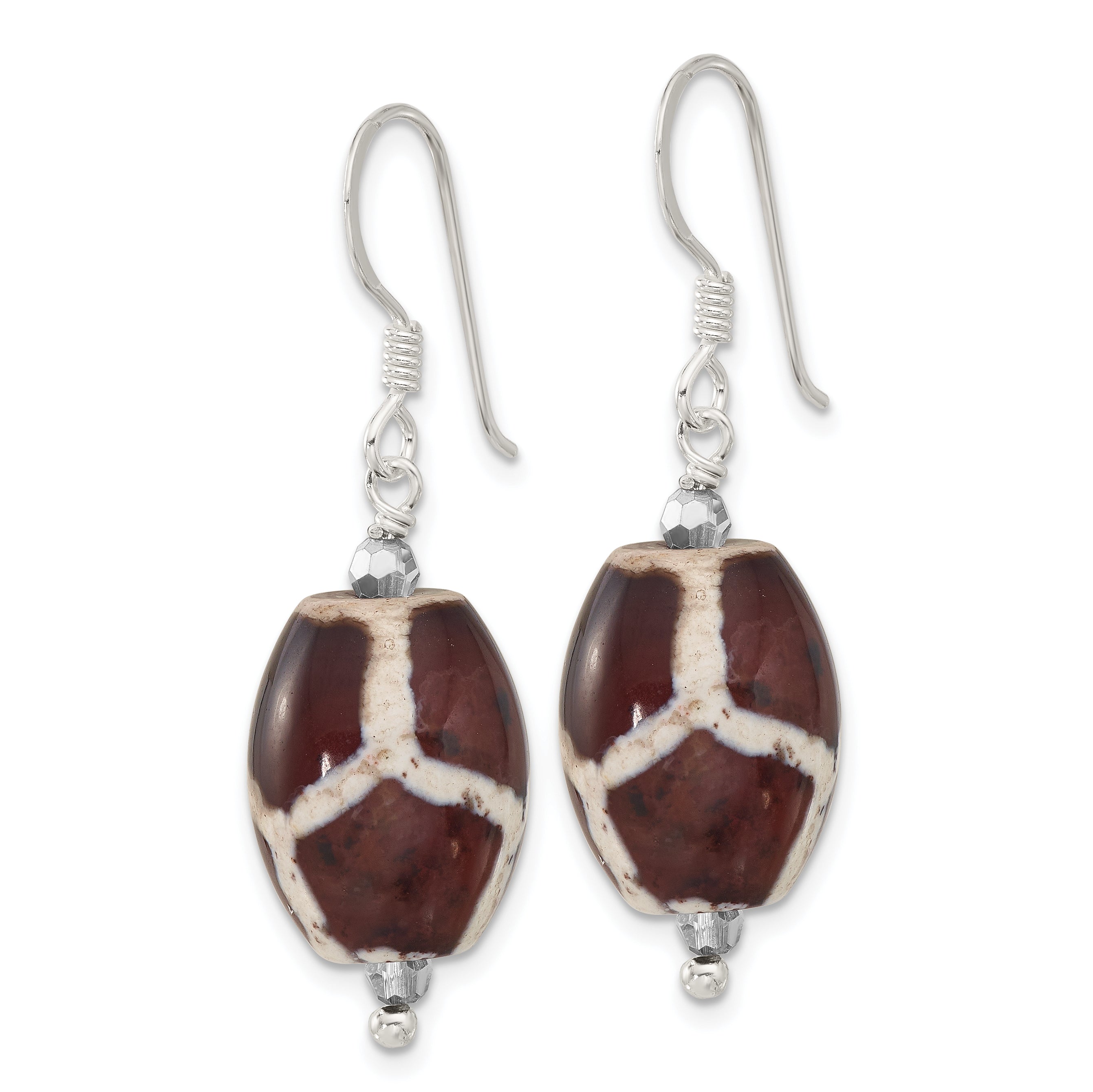 Sterling Silver Polished Patterned Black Agate & Crystal Dangle Earrings Secondary image