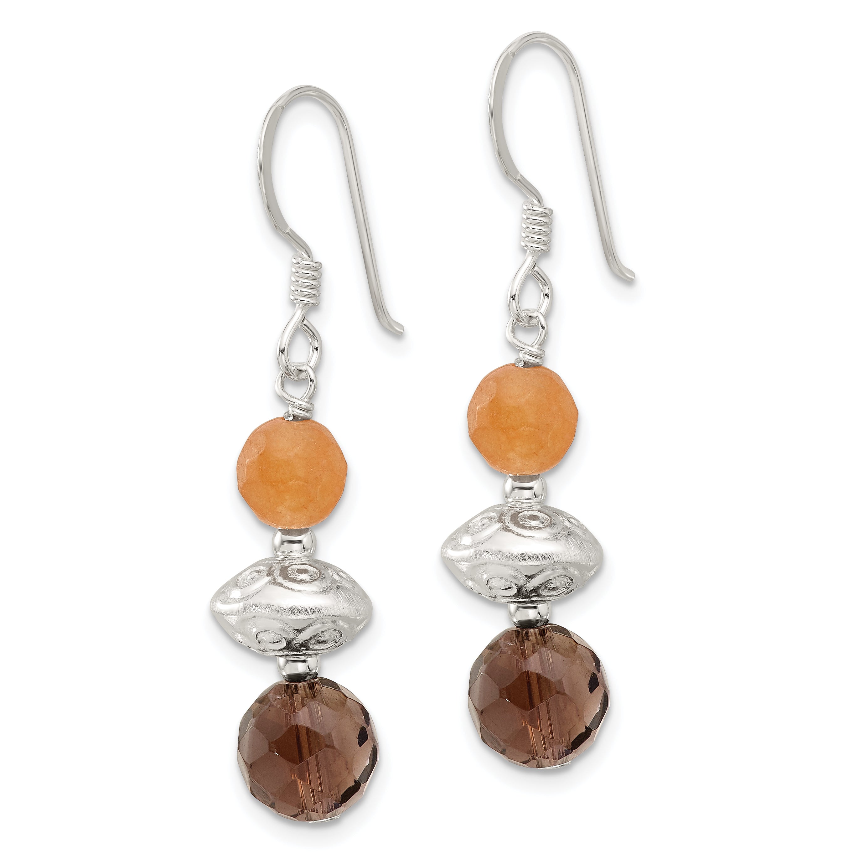 Sterling Silver Textured Red Aventurine/Smoky Quartz Dangle Earrings Secondary image