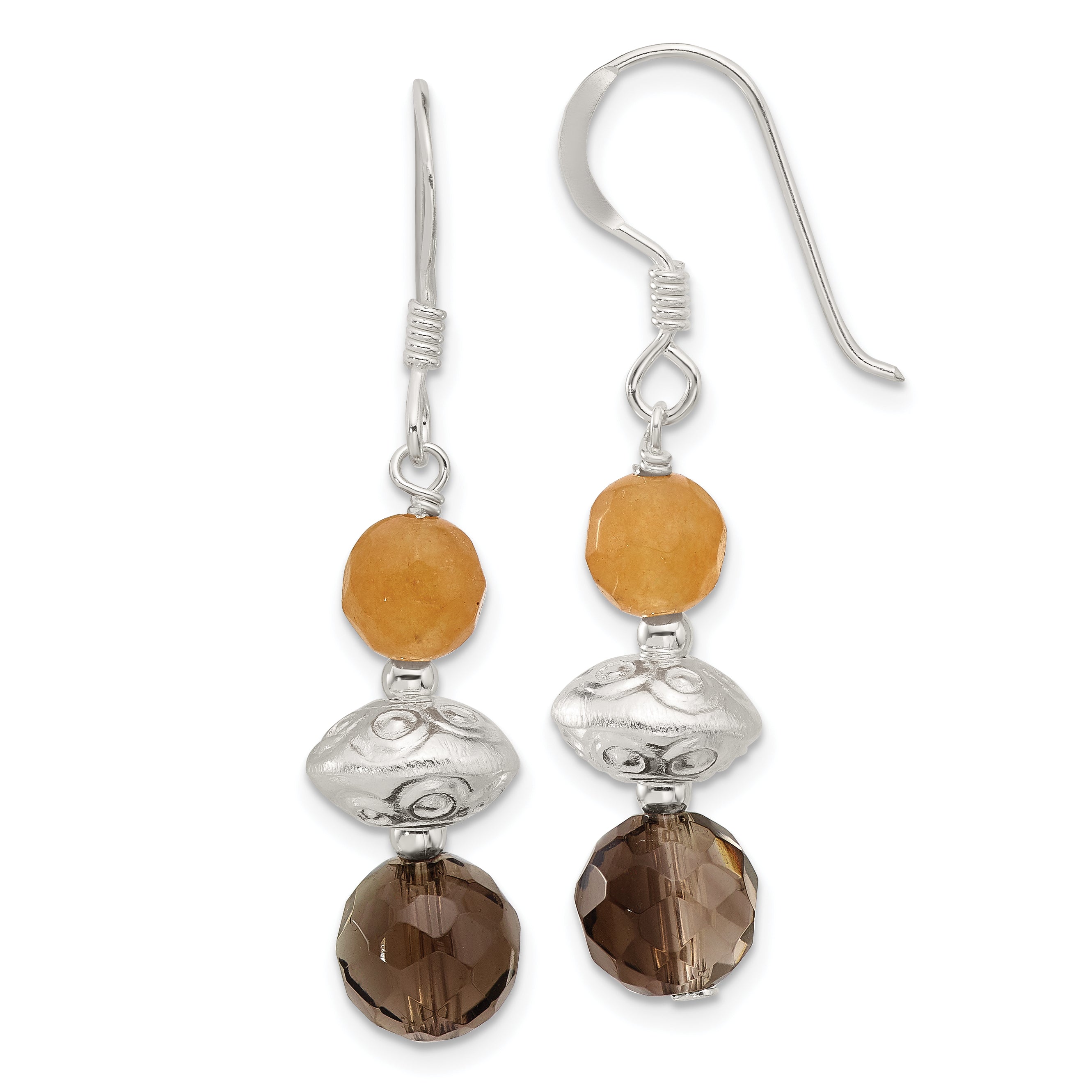 Sterling Silver Textured Red Aventurine/Smoky Quartz Dangle Earrings Main image