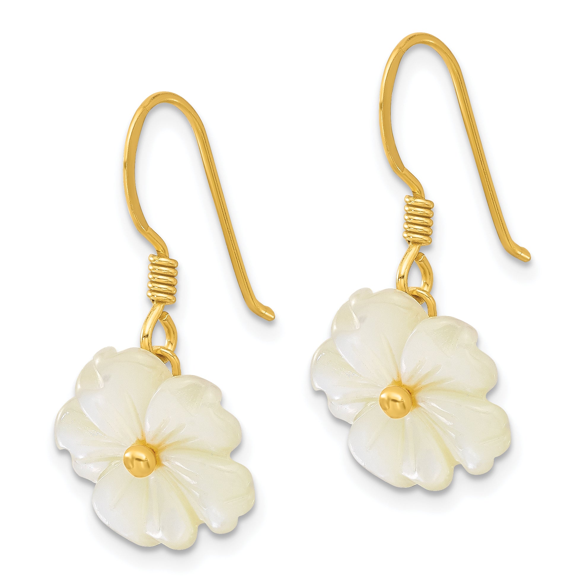 Sterling Silver Gold-plated Polished Mother of Pearl Flower Dangle Earrings Secondary image