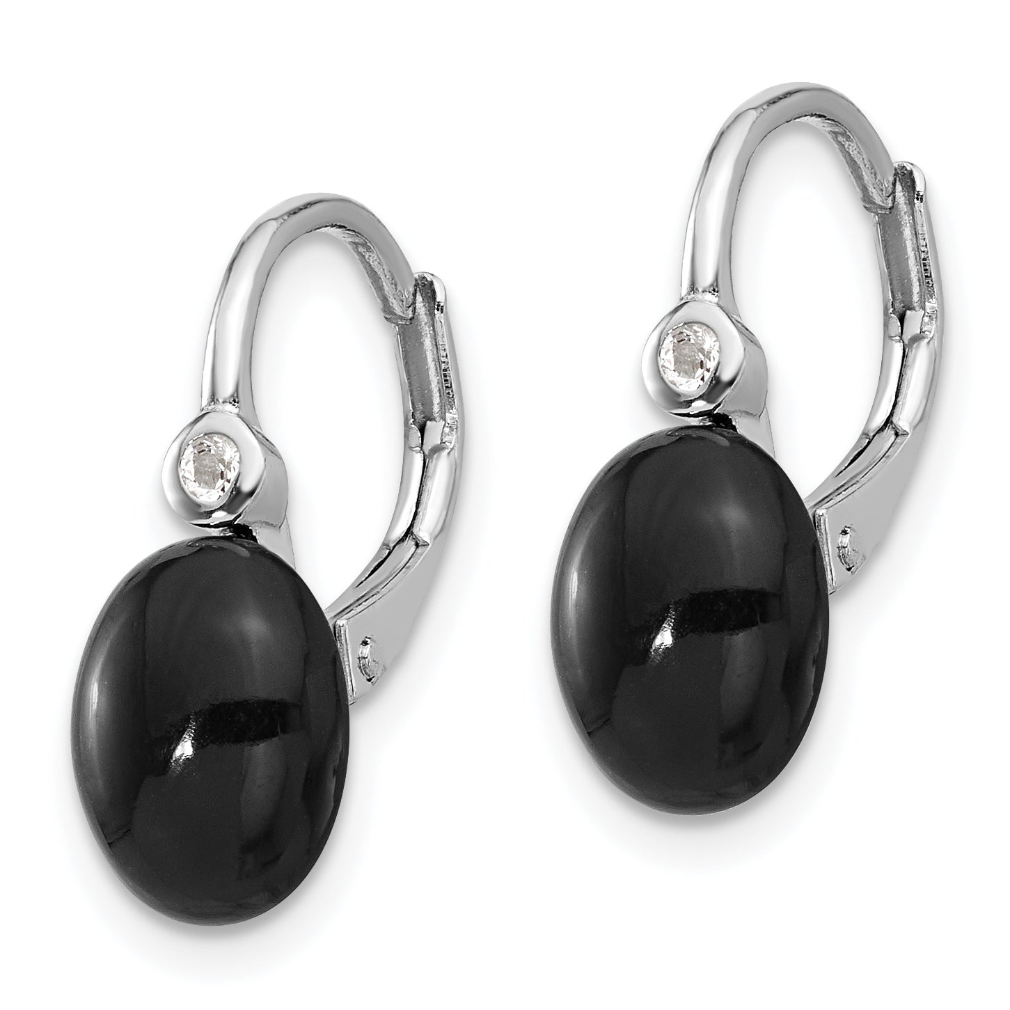 Sterling Silver RH-plated Polished Onyx & White Topaz Leverback Earrings Secondary image
