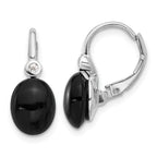 Sterling Silver RH-plated Polished Onyx & White Topaz Leverback Earrings