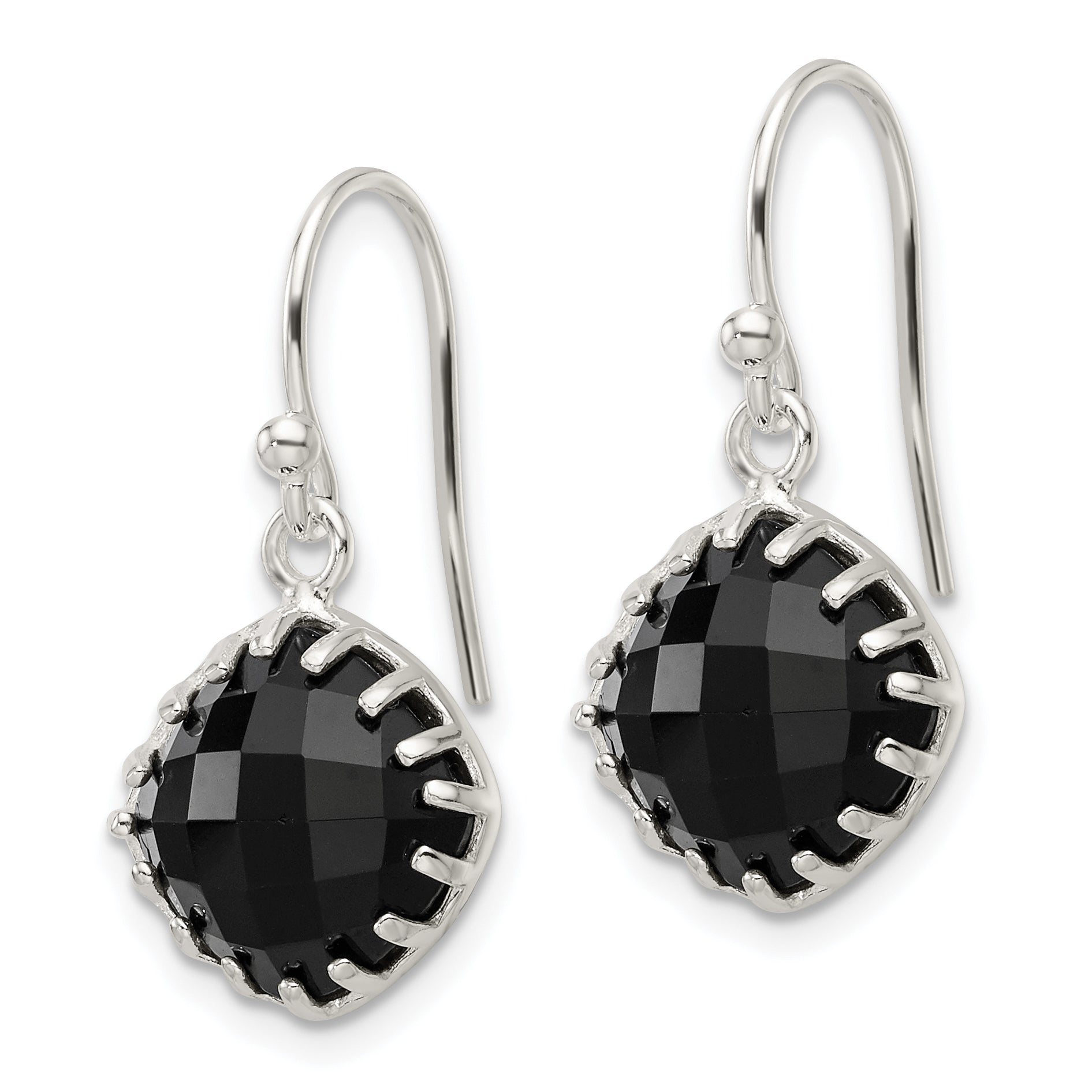 Sterling Silver Polished Checkerboard Onyx Cushion Dangle Earrings Secondary image