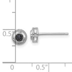 Sterling Silver RH-plated Polished/Beaded Black Spinel Circle Post Earrings