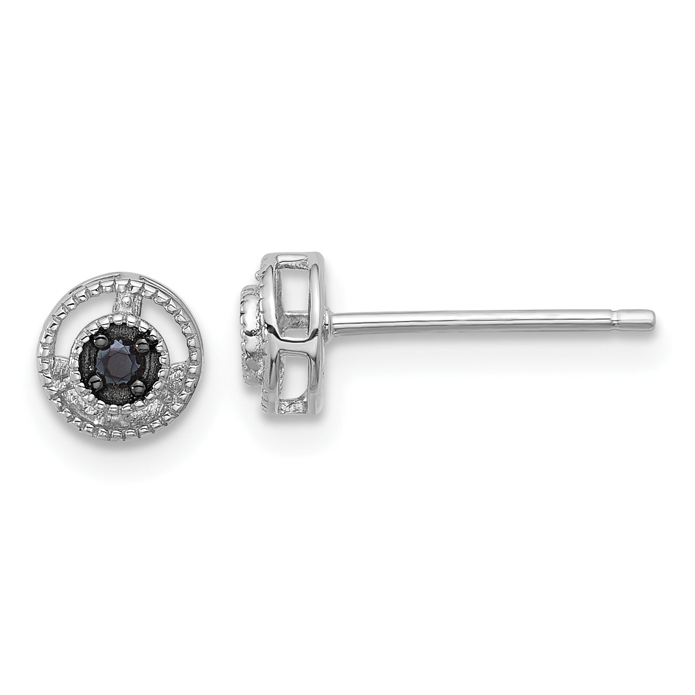 Sterling Silver RH-plated Polished/Beaded Black Spinel Circle Post Earrings Main image