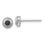 Sterling Silver RH-plated Polished/Beaded Black Spinel Circle Post Earrings
