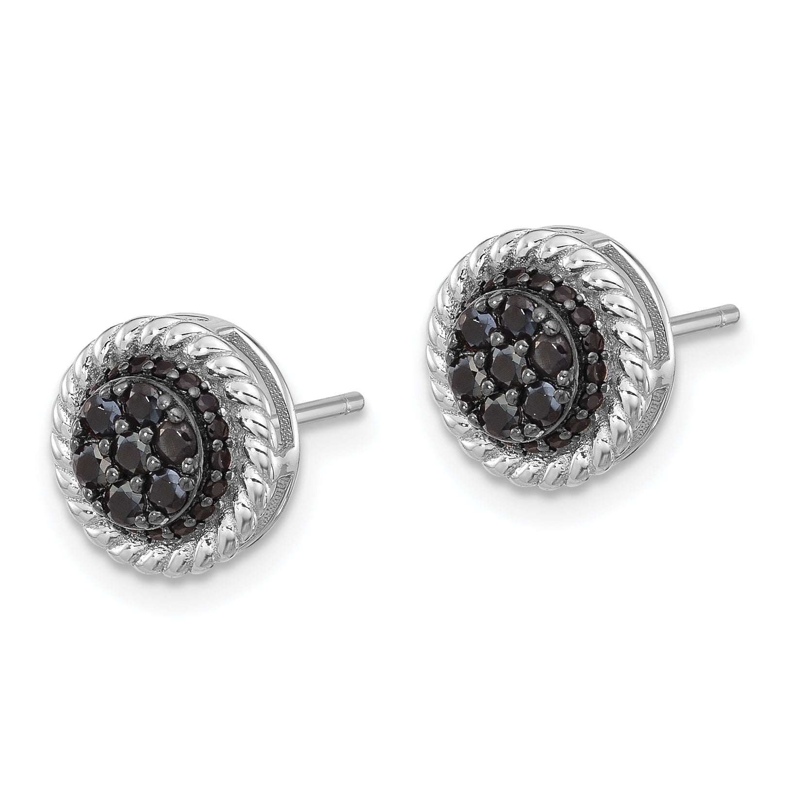 Sterling Silver RH-plated Polished/Twisted Black Spinel Circle Post Earring Secondary image