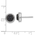 Sterling Silver RH-plated Polished/Twisted Black Spinel Circle Post Earring
